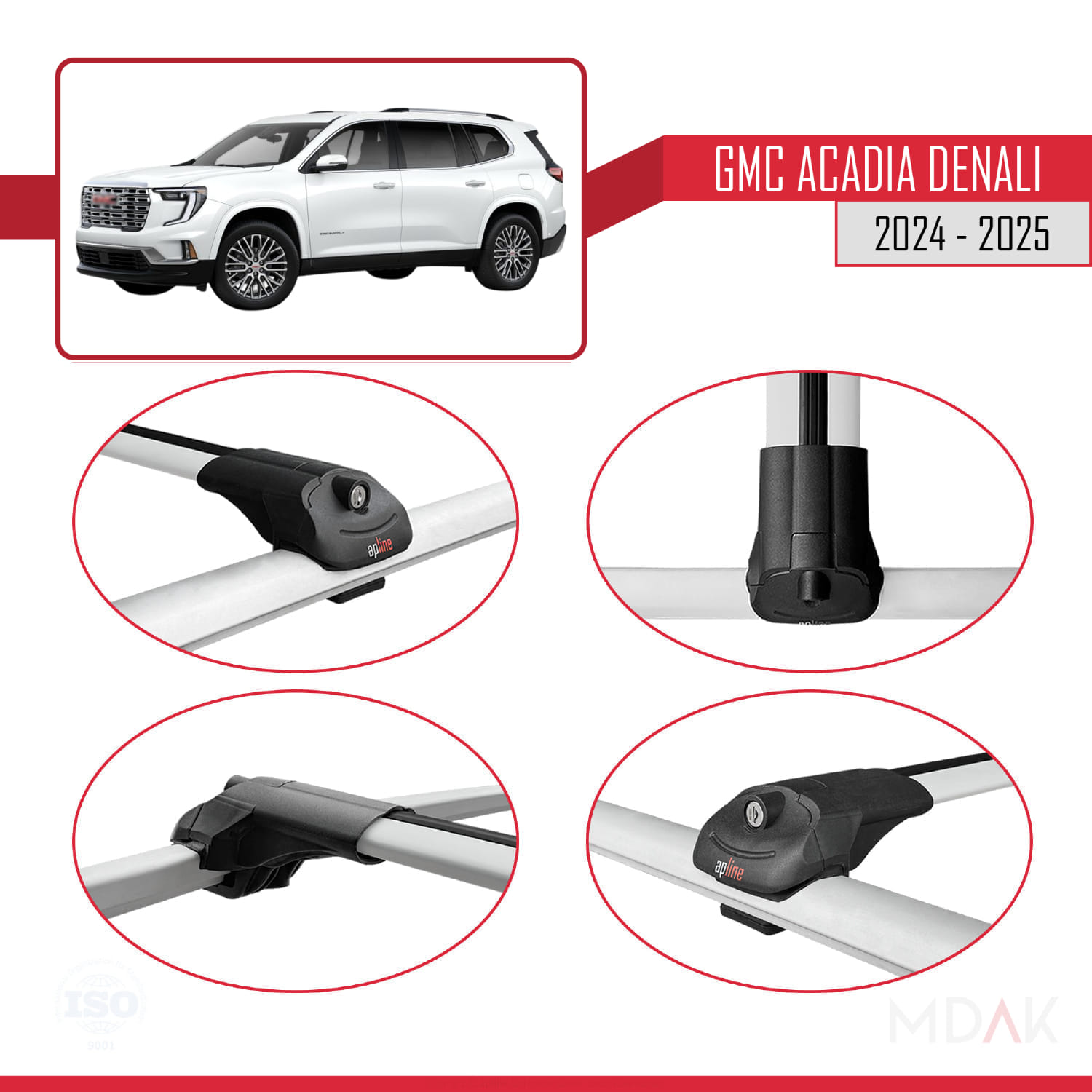 GMC Acadia Denali 2024-2025 Arası ile Uyumlu ACE-1 Ara Atkı Tavan Barı Gri 3 Adet - Görsel 4