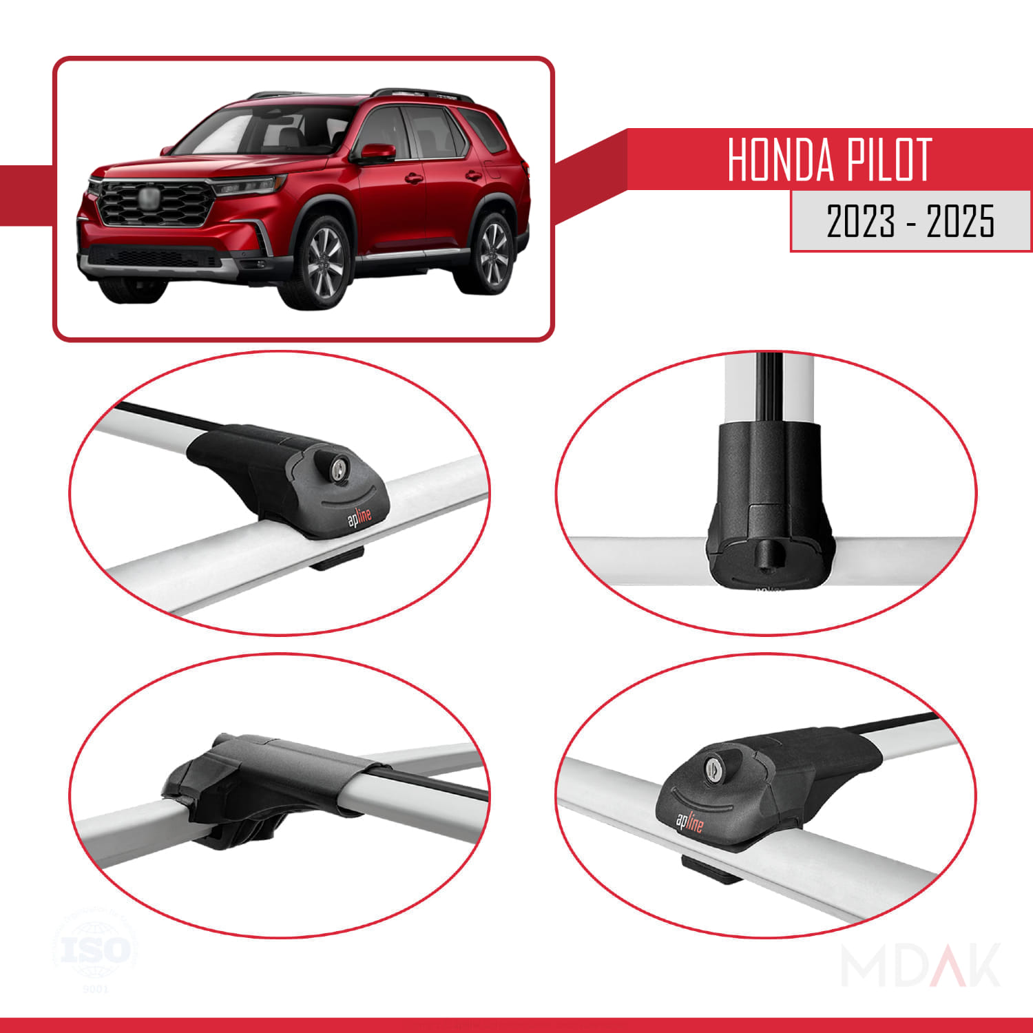 Honda Pilot 2023-2025 Arası ile Uyumlu ACE-1 Ara Atkı Tavan Barı Gri 2 Adet - Görsel 4