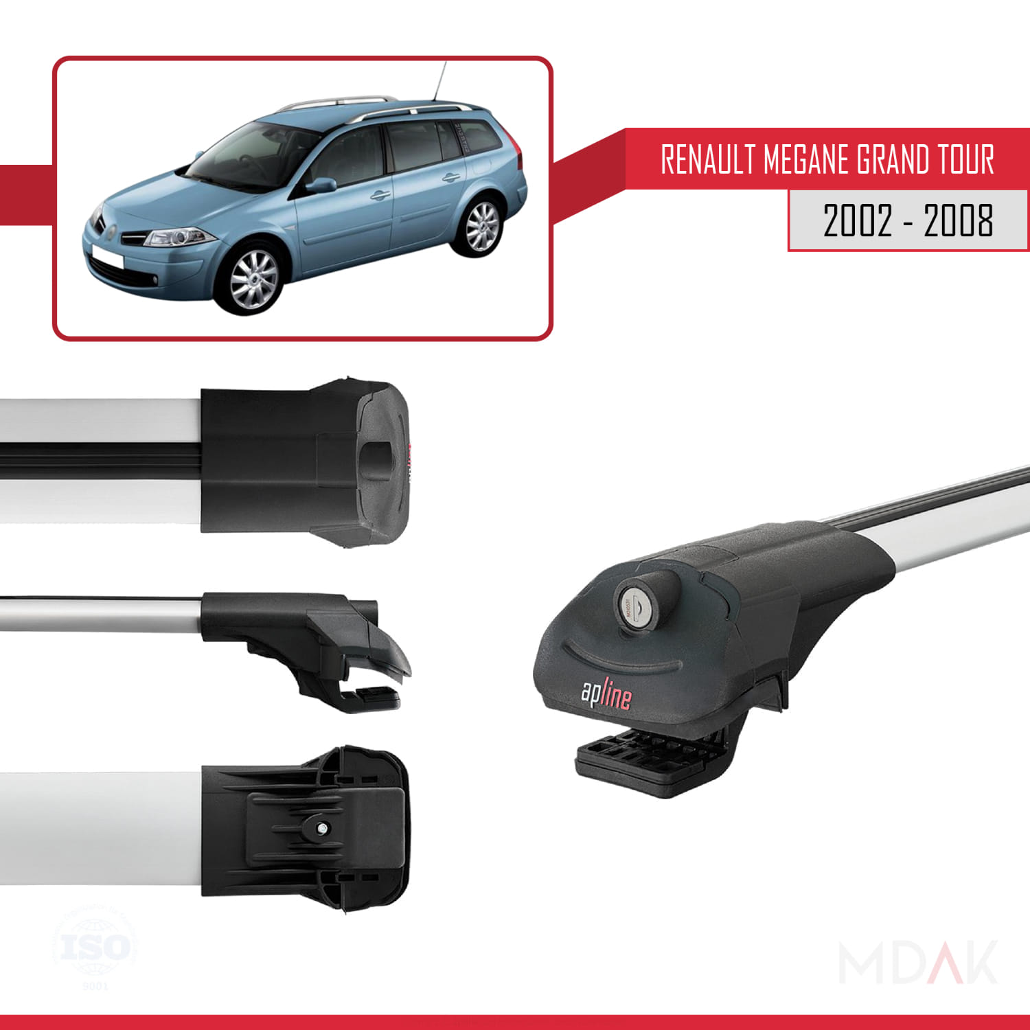 Renault Megane Grand Tour 2002-2008 Arası ile Uyumlu ACE-1 Ara Atkı Tavan Barı Gri 2 Adet - Görsel 3