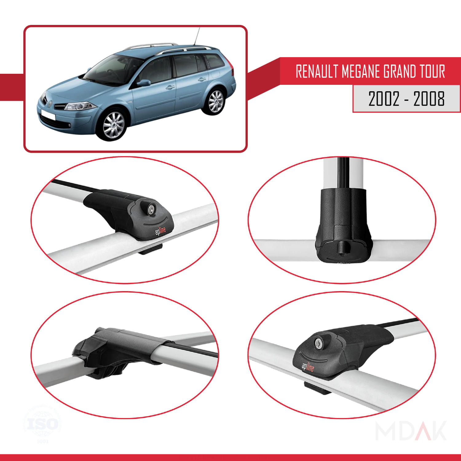 Renault Megane Grand Tour 2002-2008 Arası ile Uyumlu ACE-1 Ara Atkı Tavan Barı Gri 2 Adet - Görsel 4
