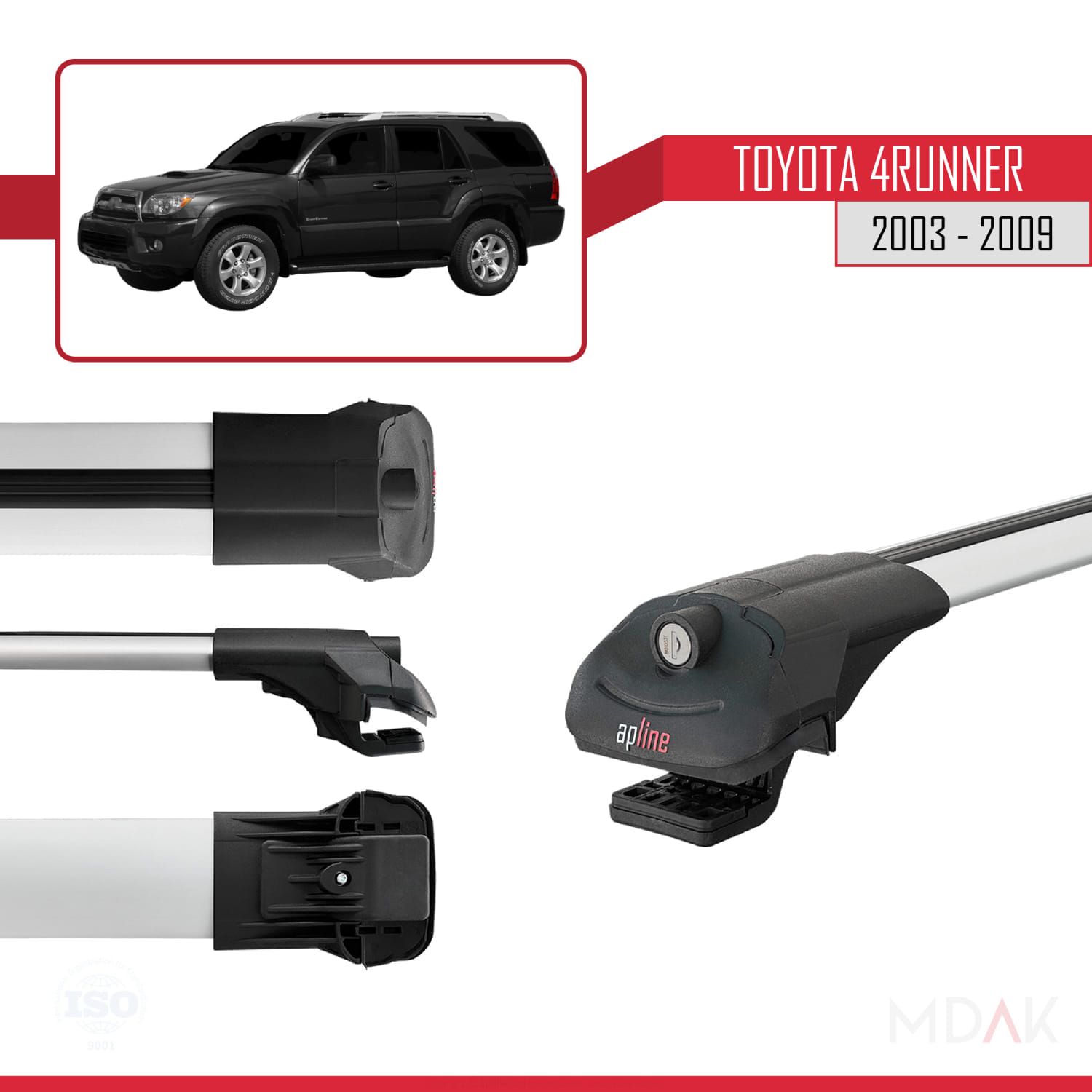 Toyota 4Runner 2003-2009 Arası ile Uyumlu ACE-1 Ara Atkı Tavan Barı Gri 3 Adet - Görsel 3