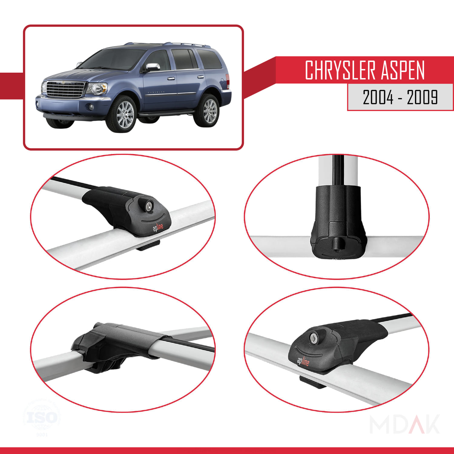 Chrysler Aspen 2004-2009 Arası ile Uyumlu ACE-1 Ara Atkı Tavan Barı Gri 3 Adet - Görsel 4