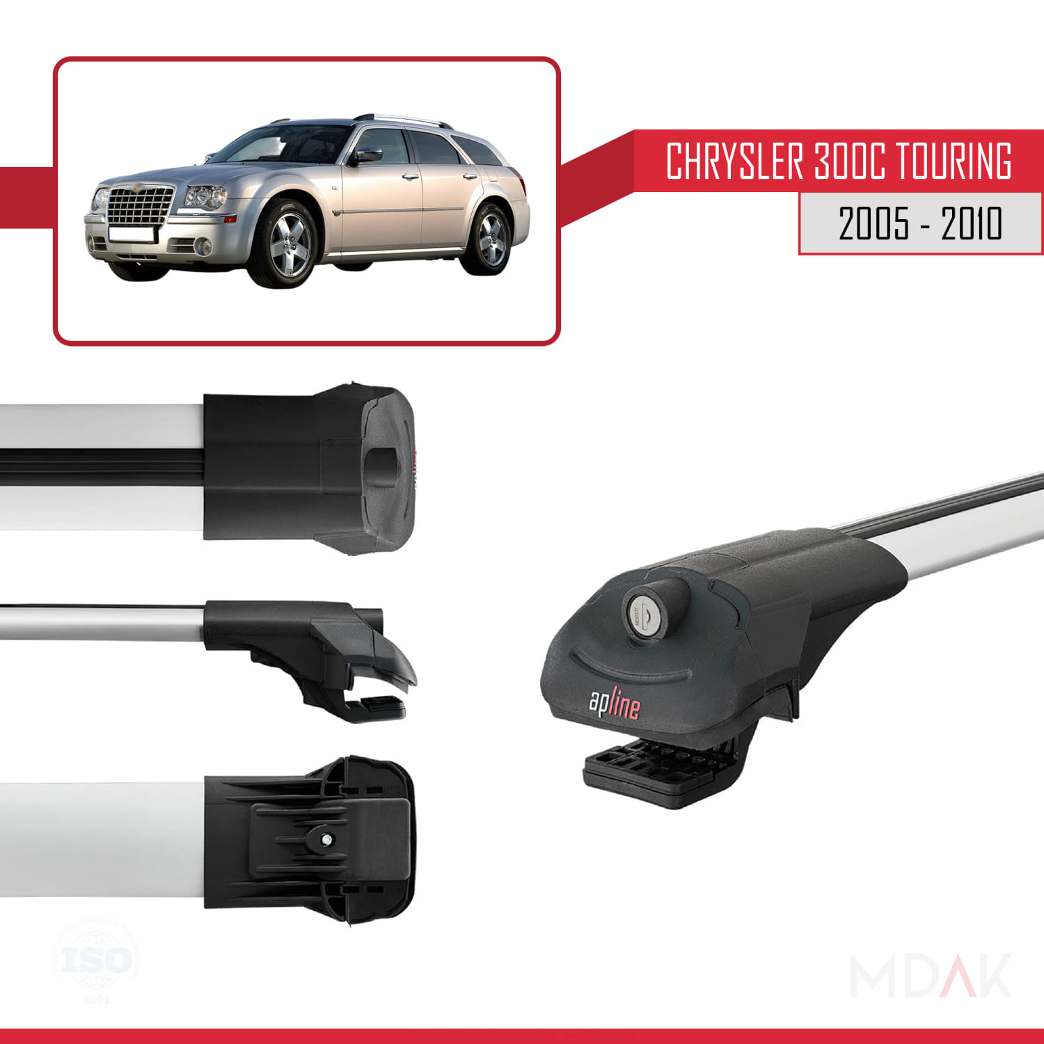 Chrysler 300C Touring 2005-2010 Arası ile Uyumlu ACE-1 Ara Atkı Tavan Barı Gri 2 Adet - Görsel 3