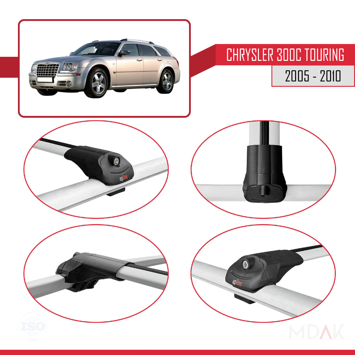 Chrysler 300C Touring 2005-2010 Arası ile Uyumlu ACE-1 Ara Atkı Tavan Barı Gri 2 Adet - Görsel 4