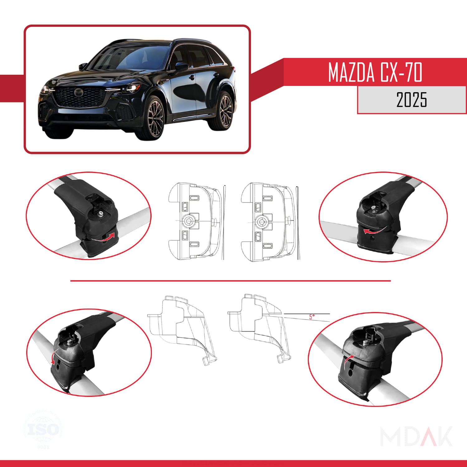 Mazda CX-70 2025 ve Sonrası ile Uyumlu ACE-2 Ara Atkı Tavan Barı Gri 2 Adet - Görsel 4