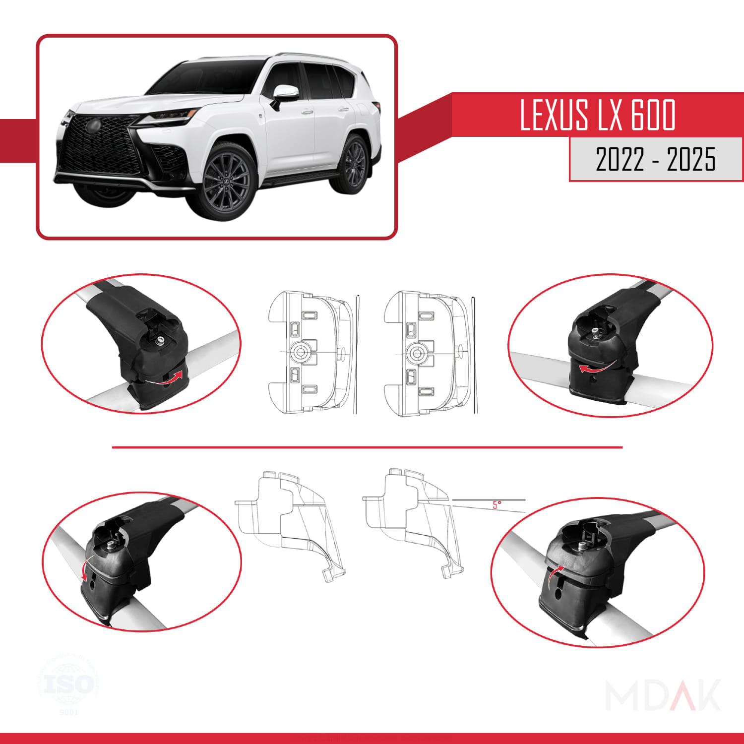 Lexus LX 600 2022-2025 Arası ile Uyumlu ACE-2 Ara Atkı Tavan Barı Gri 2 Adet - Görsel 4