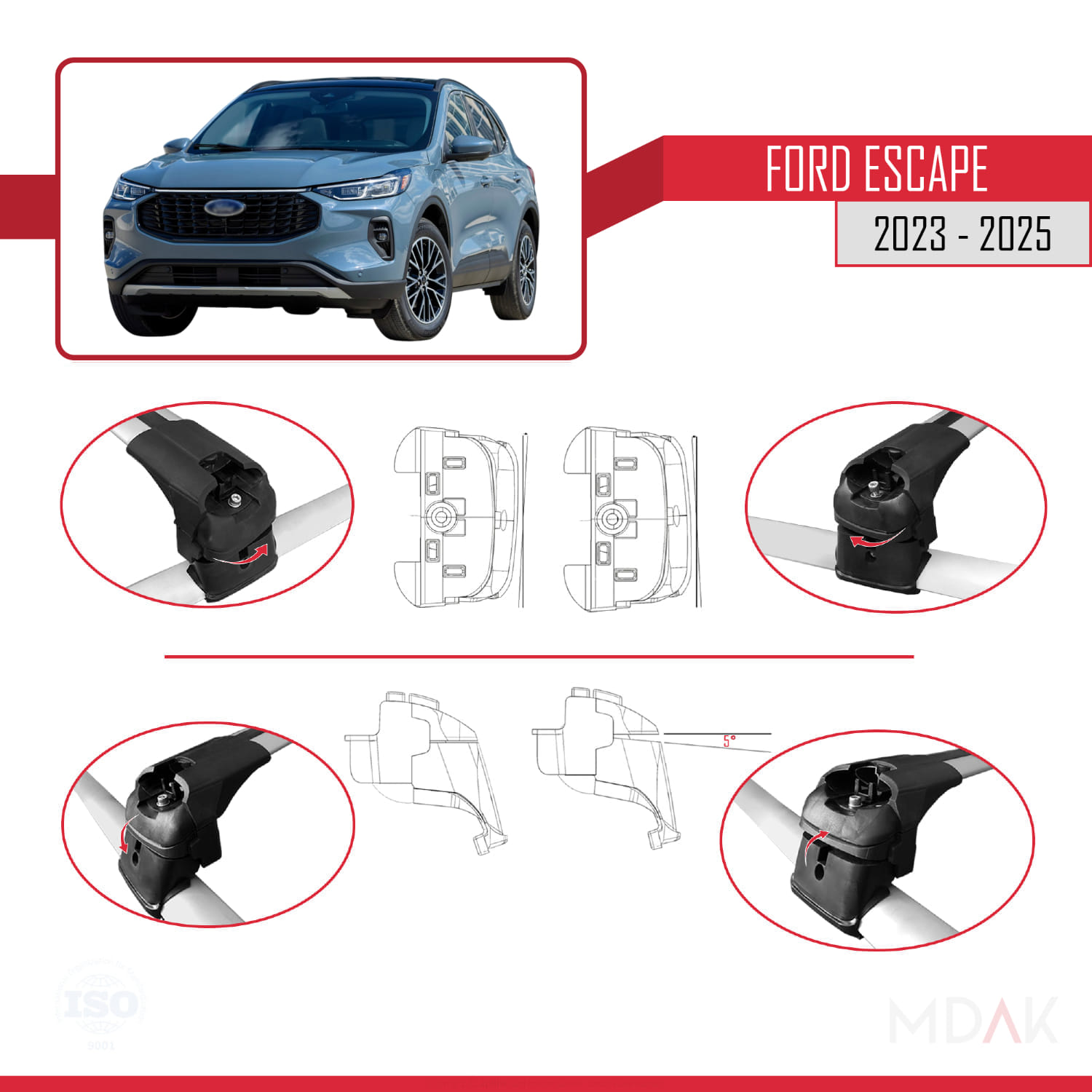 Ford Escape 2023-2025 Arası ile Uyumlu ACE-2 Ara Atkı Tavan Barı Gri 2 Adet - Görsel 4