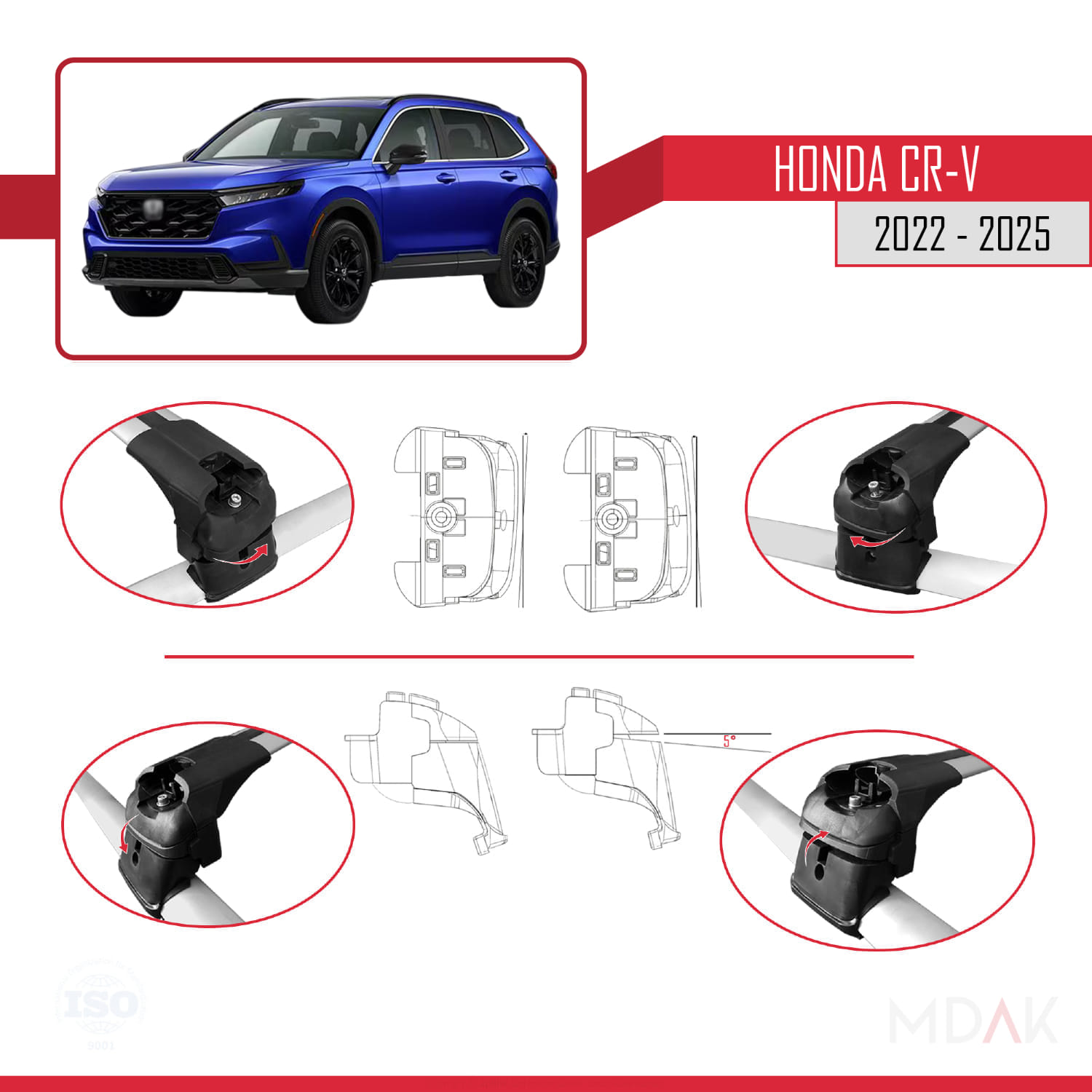 Honda CR-V 2022-2025 Arası ile Uyumlu ACE-2 Ara Atkı Tavan Barı Gri 2 Adet - Görsel 4