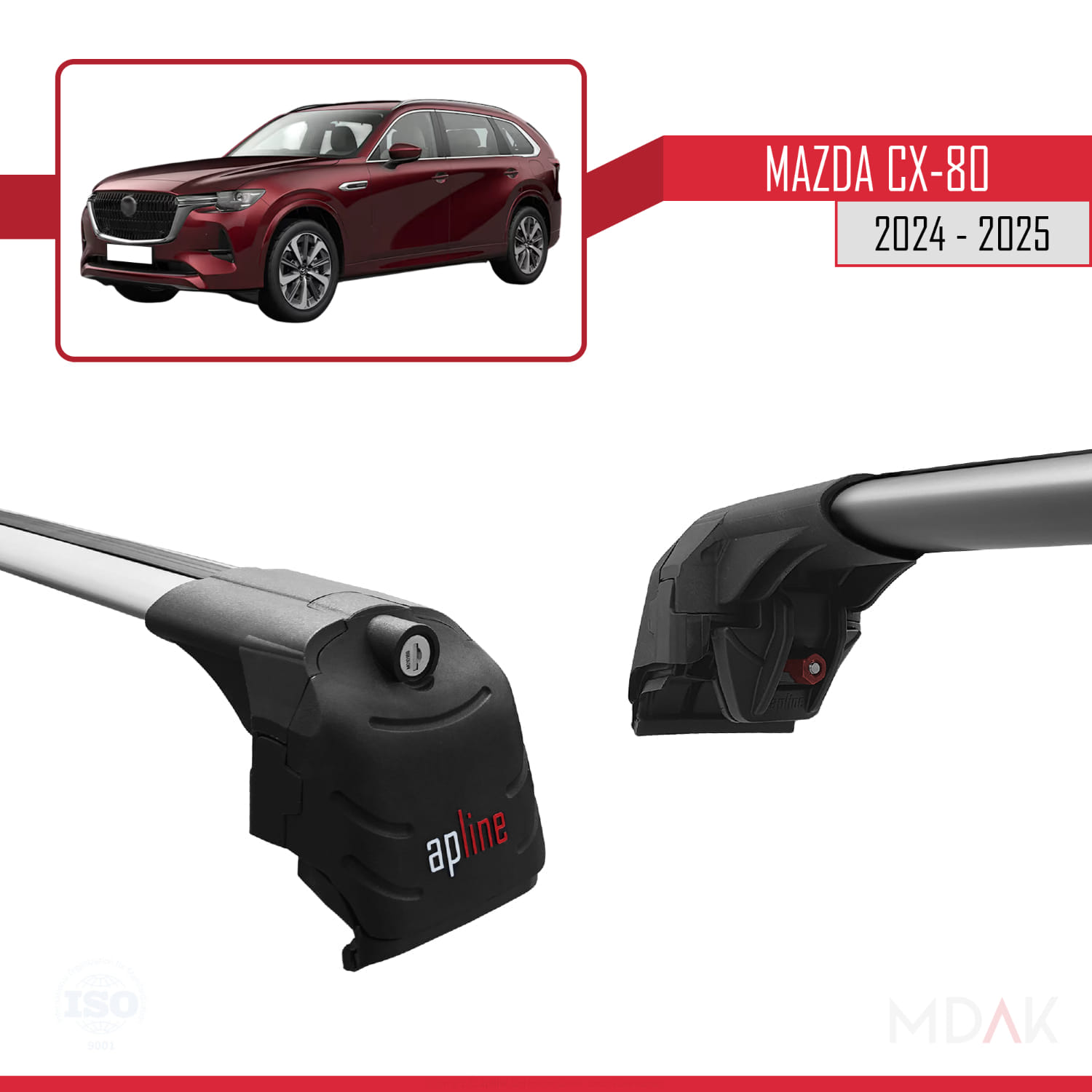 Mazda CX-80 2024-2025 Arası ile Uyumlu ACE-2 Ara Atkı Tavan Barı Gri 2 Adet - Görsel 3