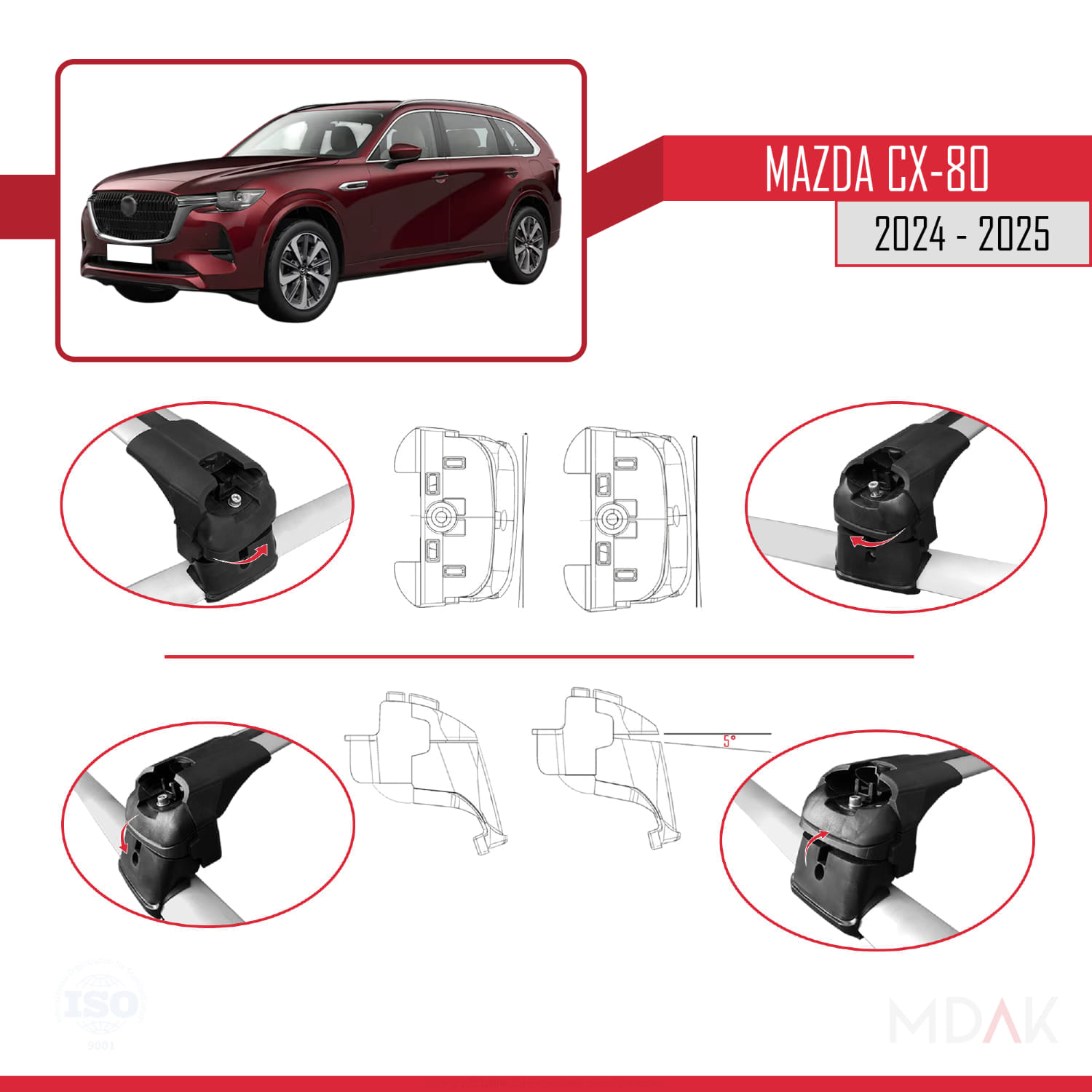 Mazda CX-80 2024-2025 Arası ile Uyumlu ACE-2 Ara Atkı Tavan Barı Gri 2 Adet - Görsel 4
