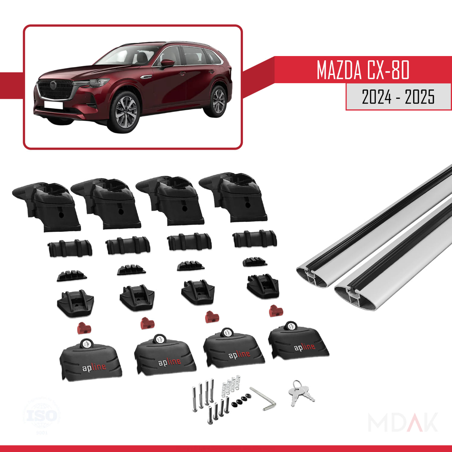 Mazda CX-80 2024-2025 Arası ile Uyumlu ACE-2 Ara Atkı Tavan Barı Gri 2 Adet - Görsel 5