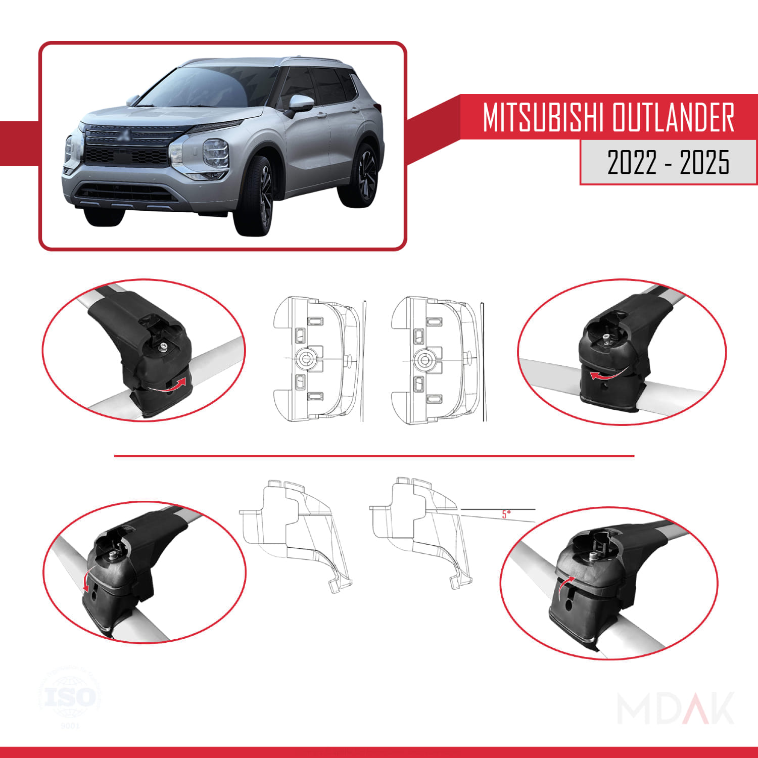 Mitsubishi Outlander 2022-2025 Arası ile Uyumlu ACE-2 Ara Atkı Tavan Barı Gri 2 Adet - Görsel 4