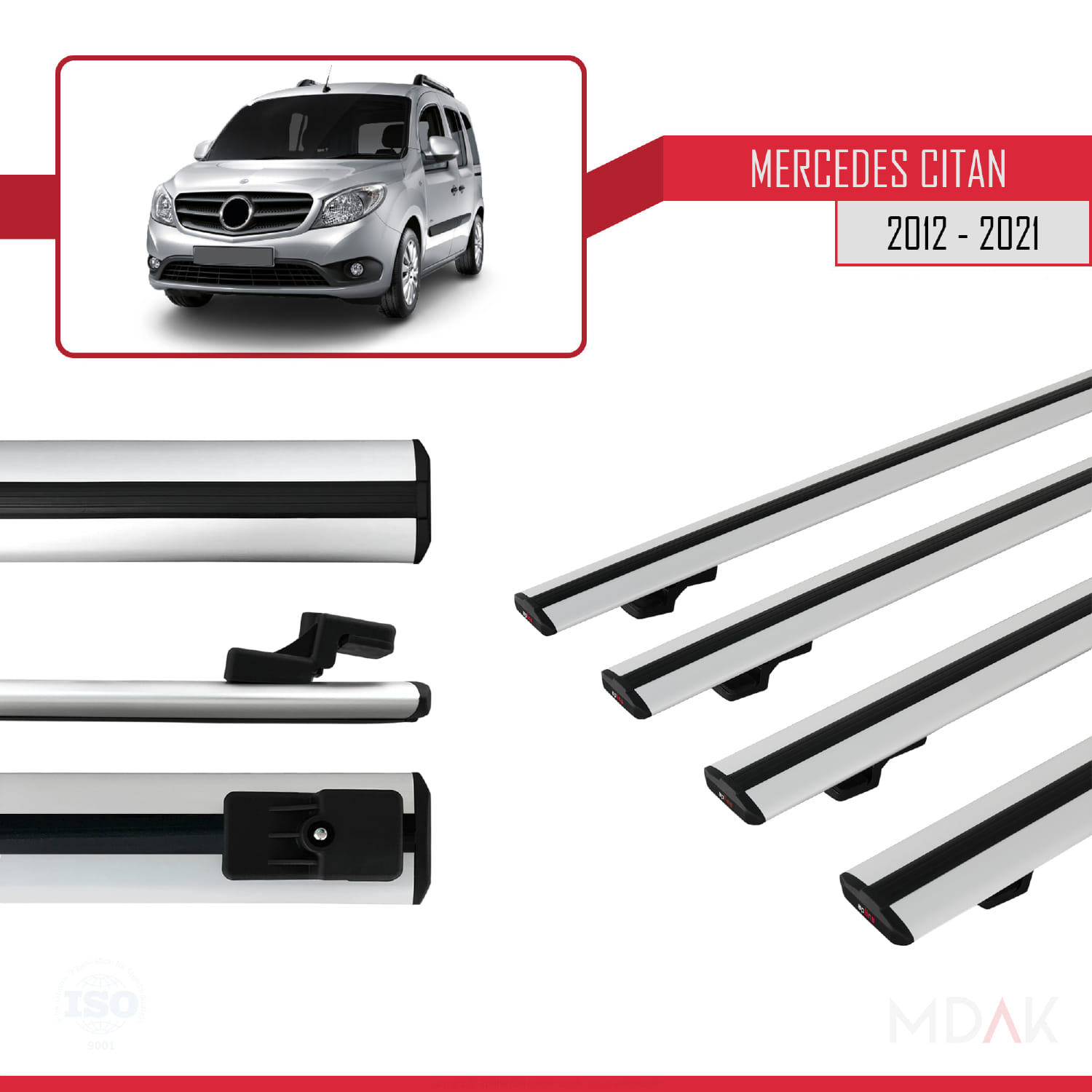 Mercedes Citan (W415) 2012-2021 Arası ile Uyumlu BASIC Model Ara Atkı Tavan Barı Gri 4 Adet - Görsel 3