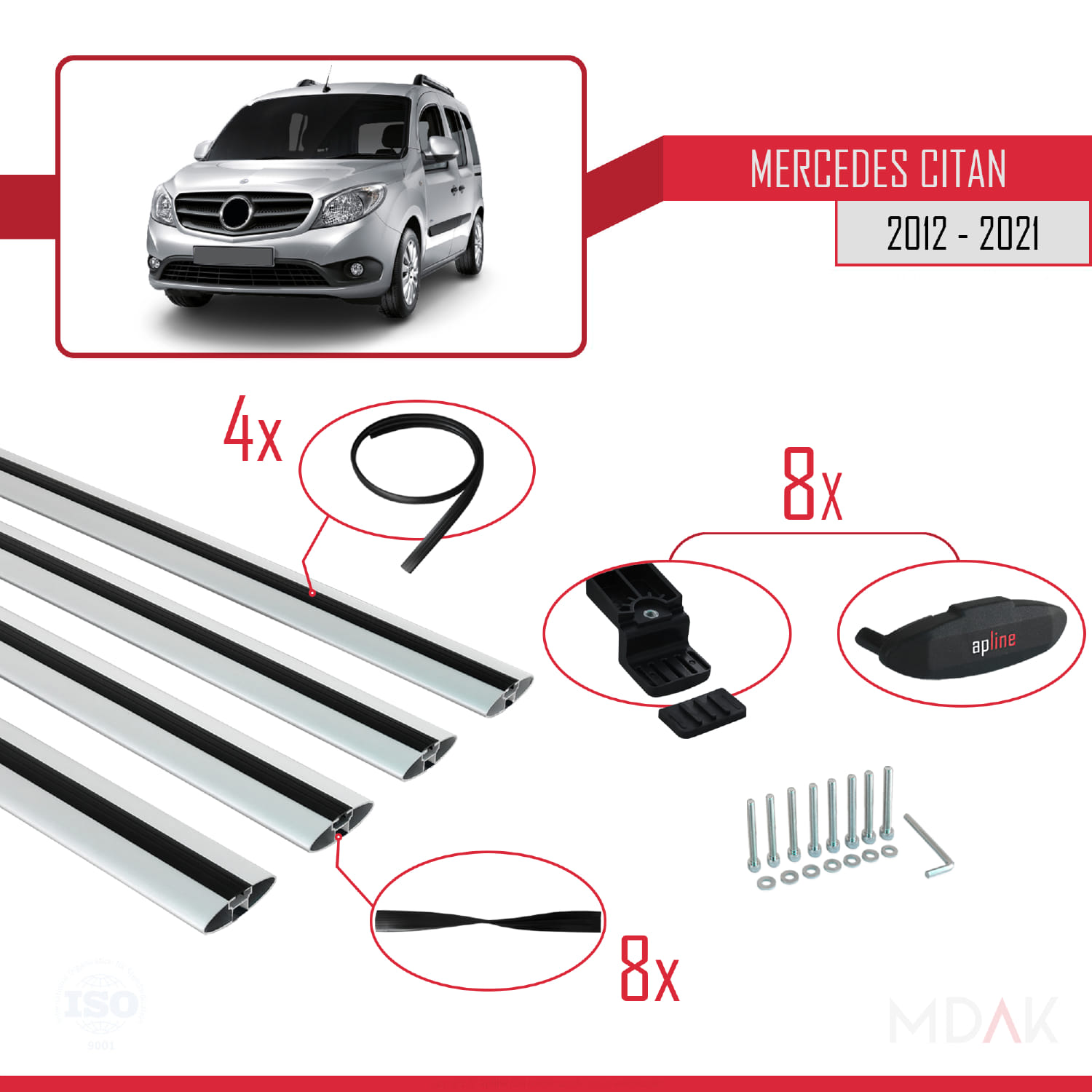 Mercedes Citan (W415) 2012-2021 Arası ile Uyumlu BASIC Model Ara Atkı Tavan Barı Gri 4 Adet - Görsel 5