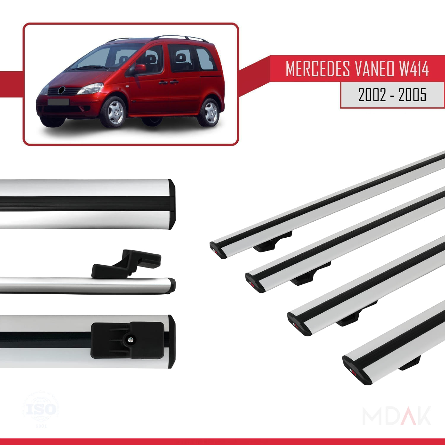 Mercedes Vaneo (W414) 2002-2005 Arası ile Uyumlu BASIC Model Ara Atkı Tavan Barı Gri 4 Adet - Görsel 3