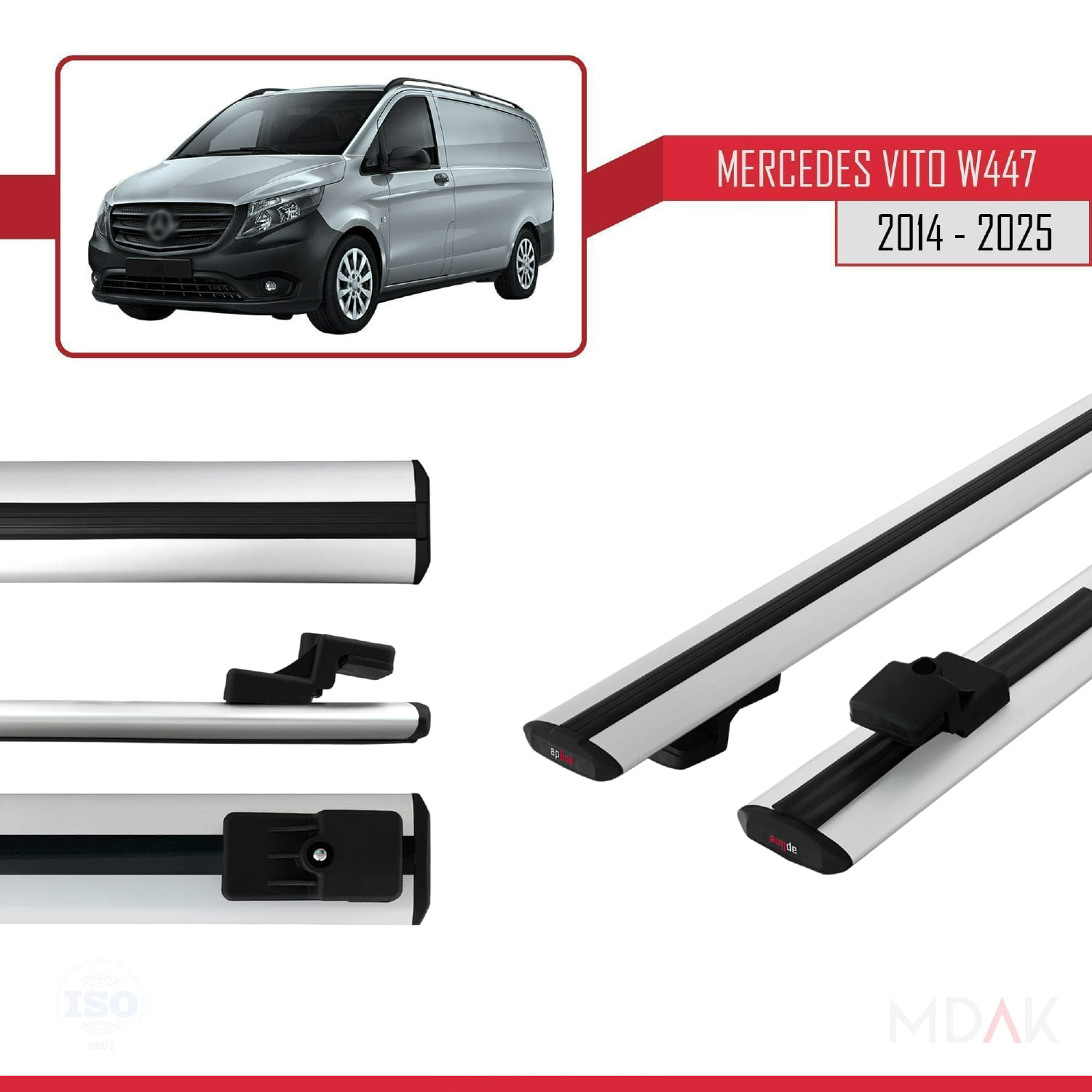 Mercedes Vito 3 (W447) 2014 ve Sonrası ile Uyumlu BASIC Model Ara Atkı Tavan Barı Gri 2 Adet - Görsel 3
