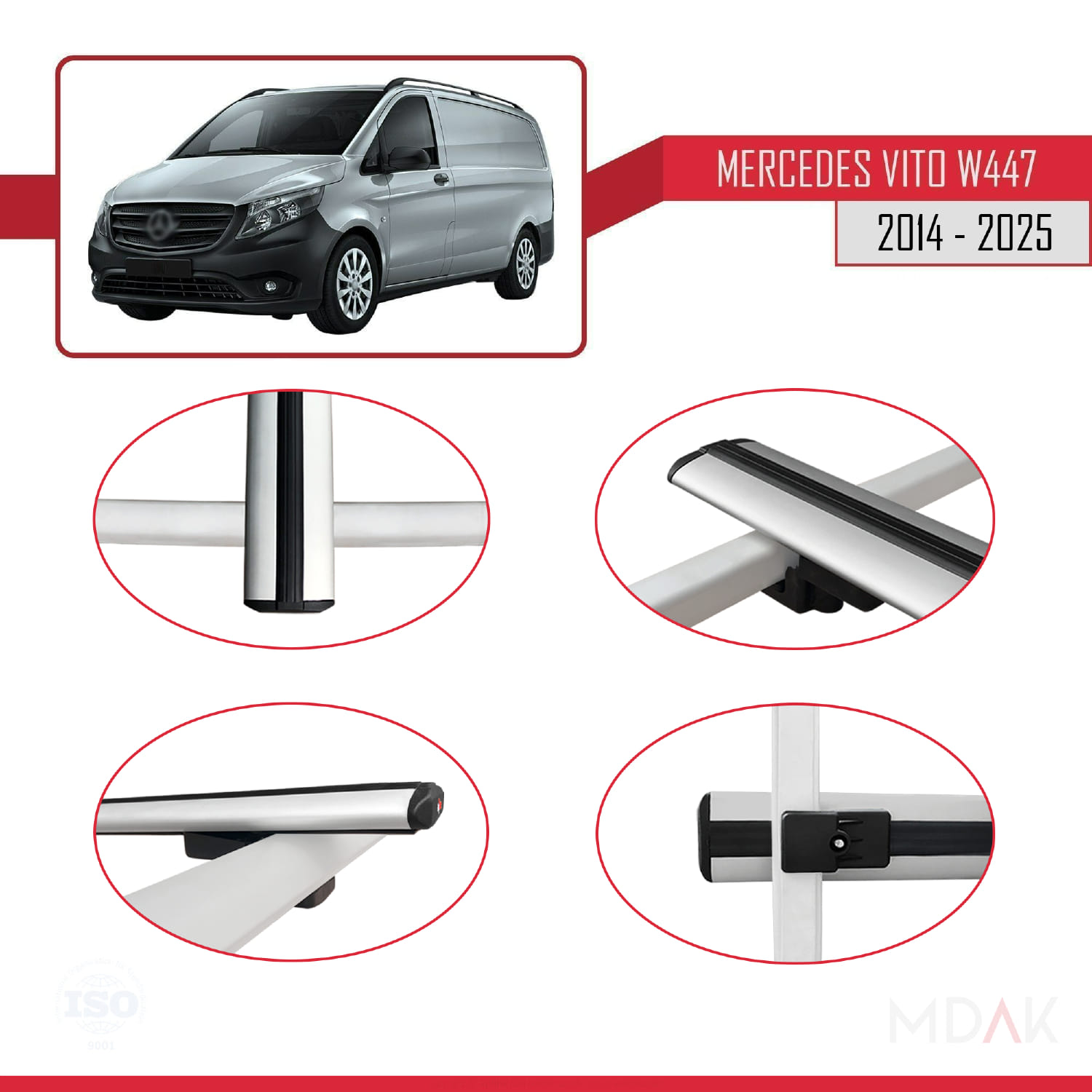 Mercedes Vito 3 (W447) 2014 ve Sonrası ile Uyumlu BASIC Model Ara Atkı Tavan Barı Gri 2 Adet - Görsel 4