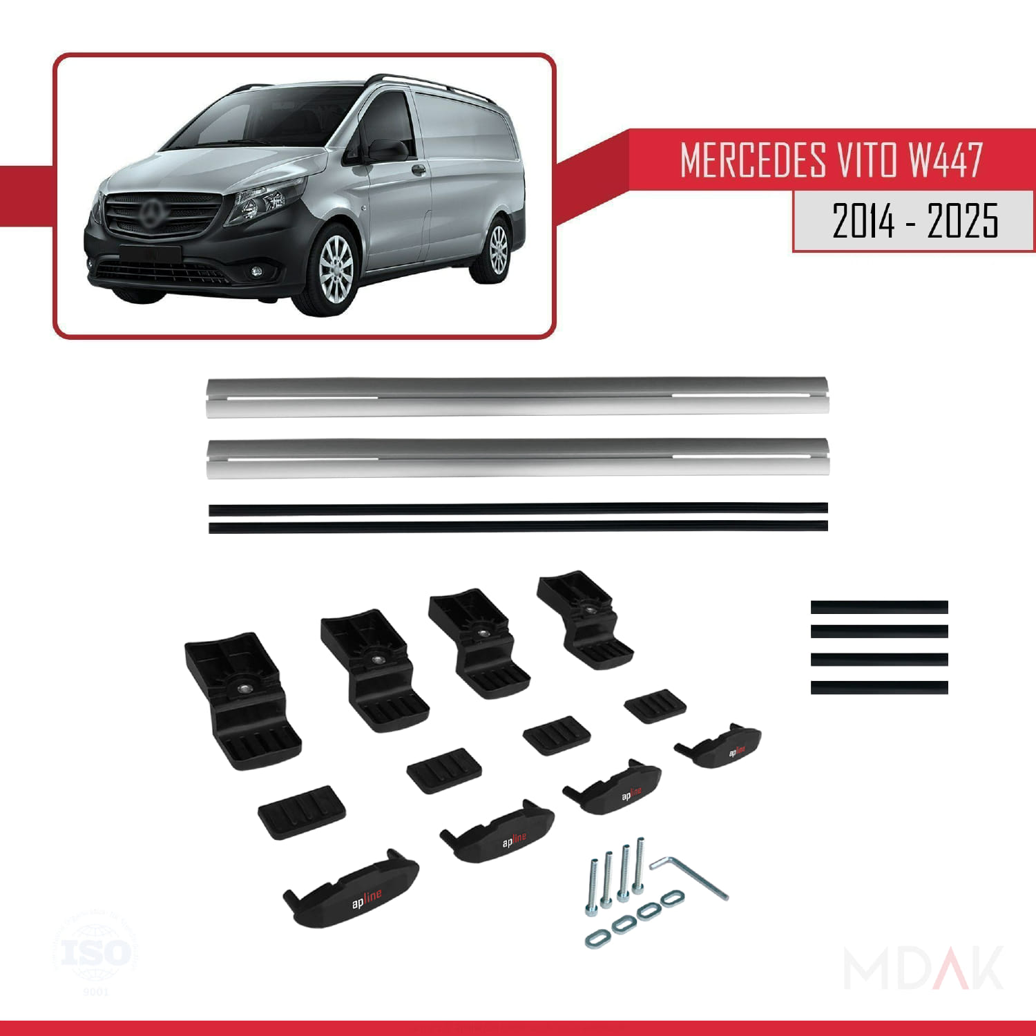 Mercedes Vito 3 (W447) 2014 ve Sonrası ile Uyumlu BASIC Model Ara Atkı Tavan Barı Gri 2 Adet - Görsel 6