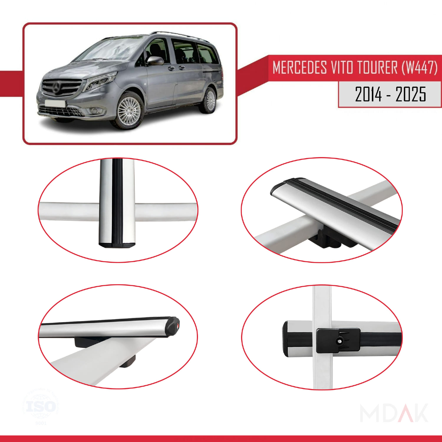 Mercedes Vito Tourer (W447) 2014 ve Sonrası ile Uyumlu BASIC Model Ara Atkı Tavan Barı Gri 2 Adet - Görsel 4