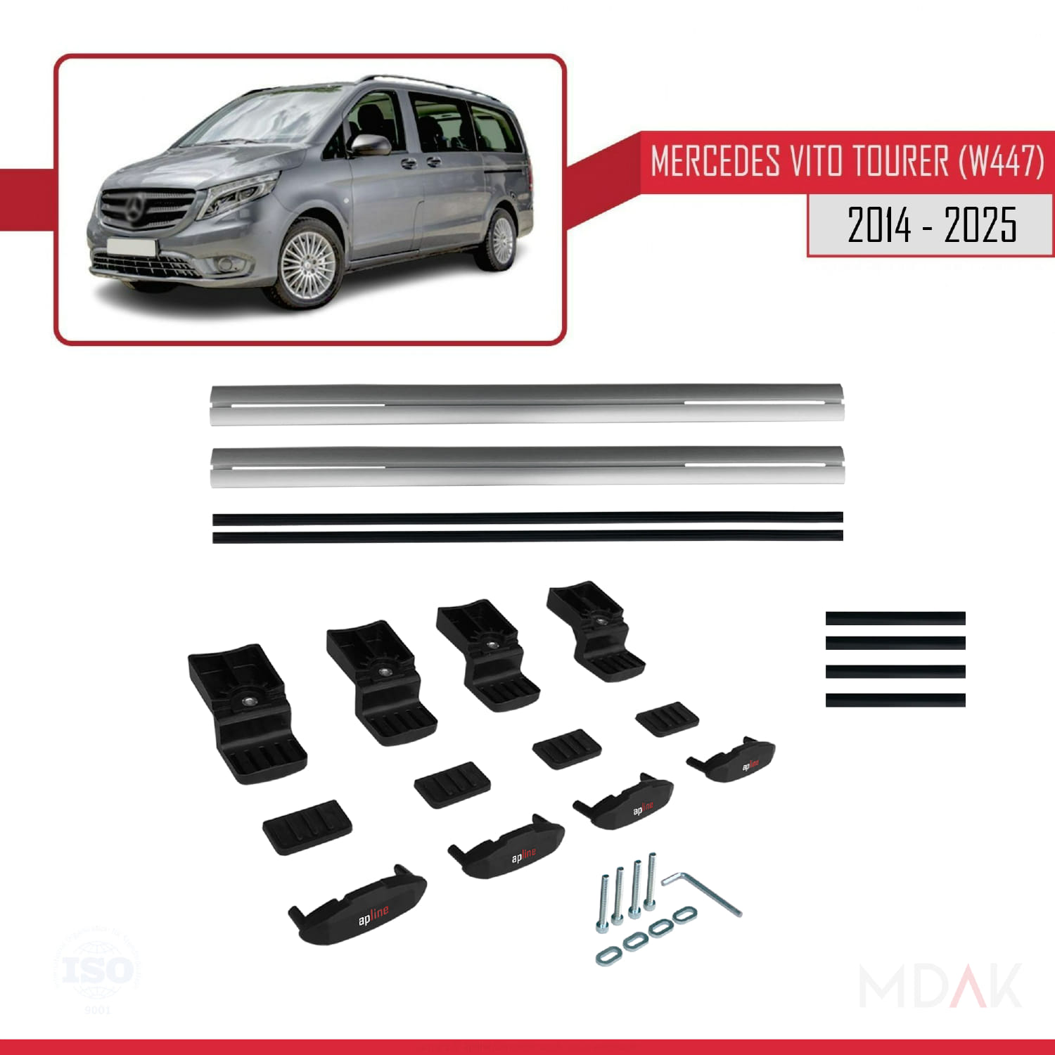 Mercedes Vito Tourer (W447) 2014 ve Sonrası ile Uyumlu BASIC Model Ara Atkı Tavan Barı Gri 2 Adet - Görsel 6