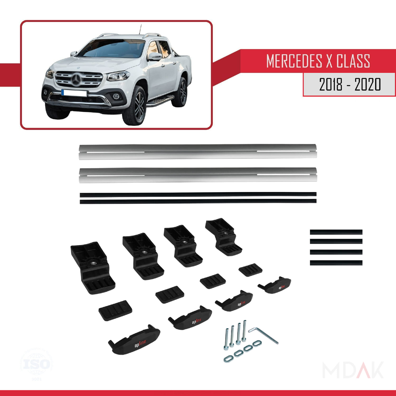 Mercedes X Class (470) 2018-2020 Arası ile Uyumlu BASIC Model Ara Atkı Tavan Barı Gri 2 Adet - Görsel 6