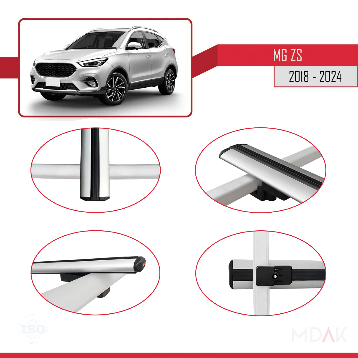 MG ZS 2018-2024 Arası ile Uyumlu BASIC Model Ara Atkı Tavan Barı Gri 2 Adet - Görsel 4
