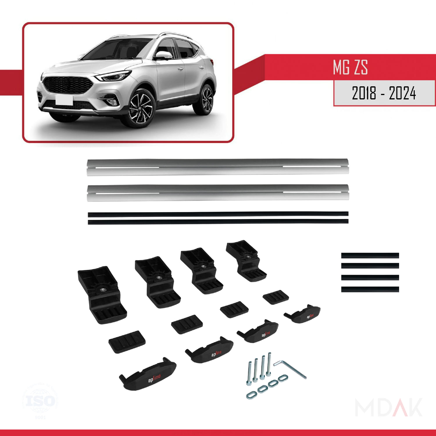 MG ZS 2018-2024 Arası ile Uyumlu BASIC Model Ara Atkı Tavan Barı Gri 2 Adet - Görsel 6