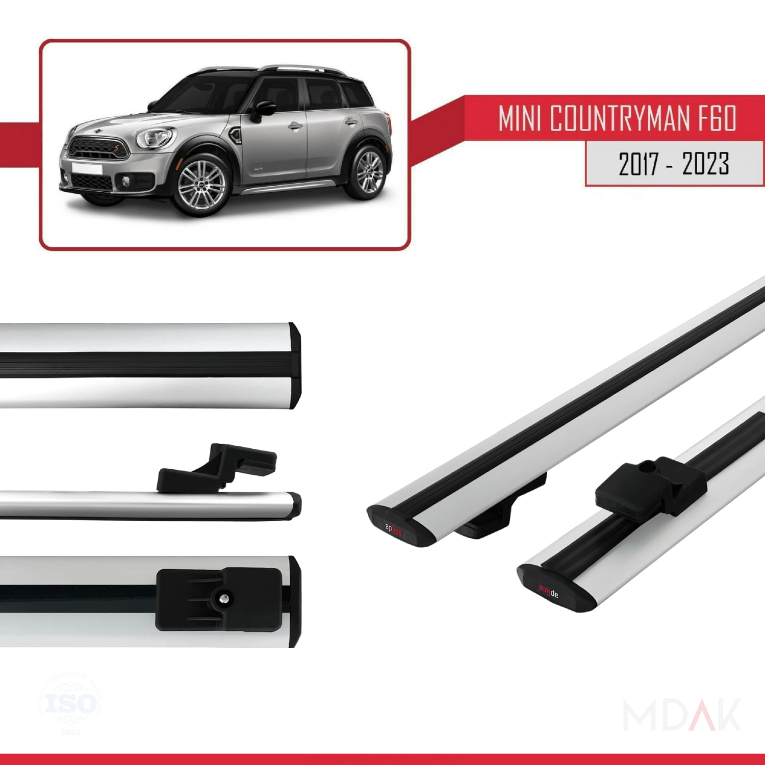 Mini Countryman 2 (F60) 2017-2023 Arası ile Uyumlu BASIC Model Ara Atkı Tavan Barı Gri 2 Adet - Görsel 3