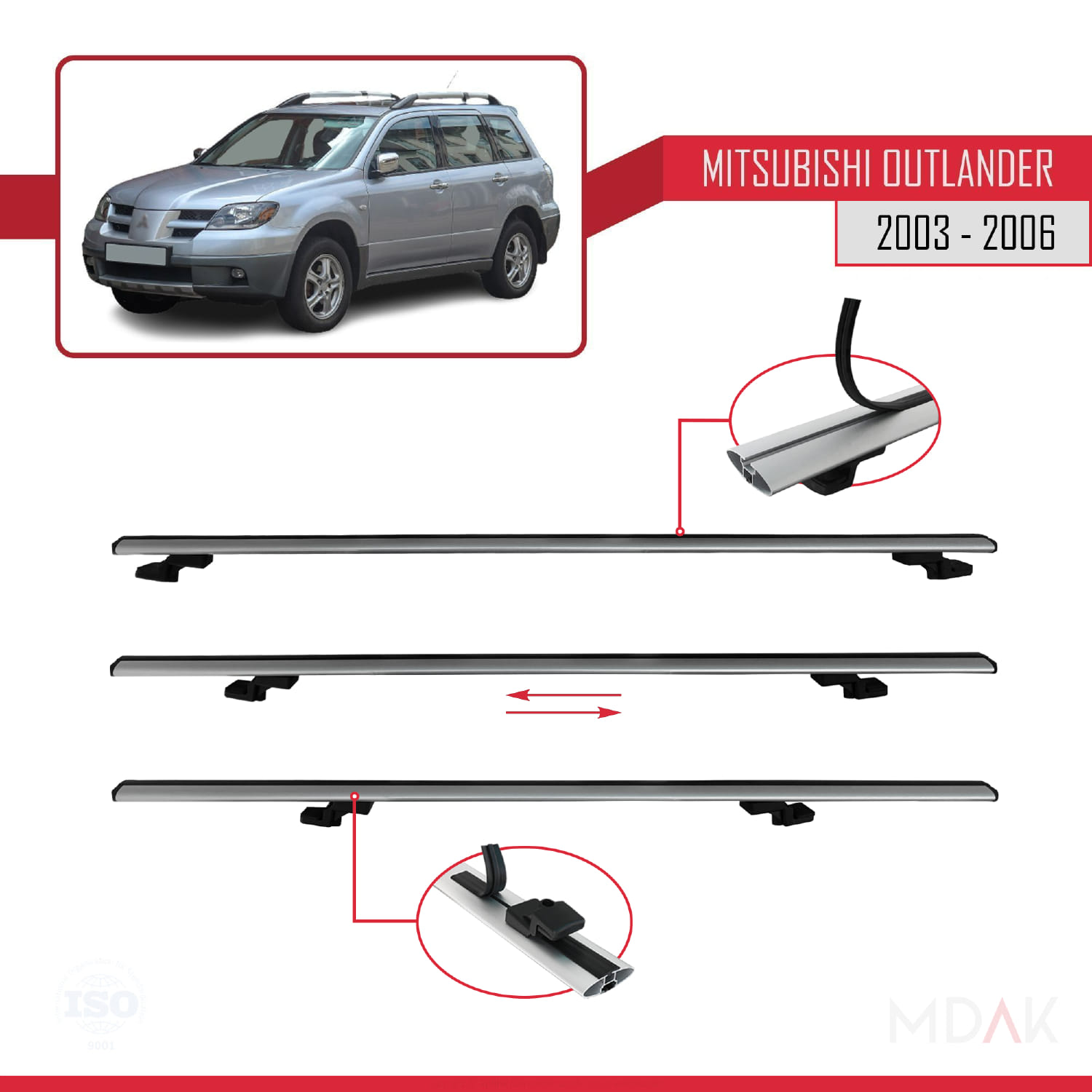 Mitsubishi Outlander 2003-2006 Arası ile Uyumlu BASIC Model Ara Atkı Tavan Barı Gri 2 Adet - Görsel 5