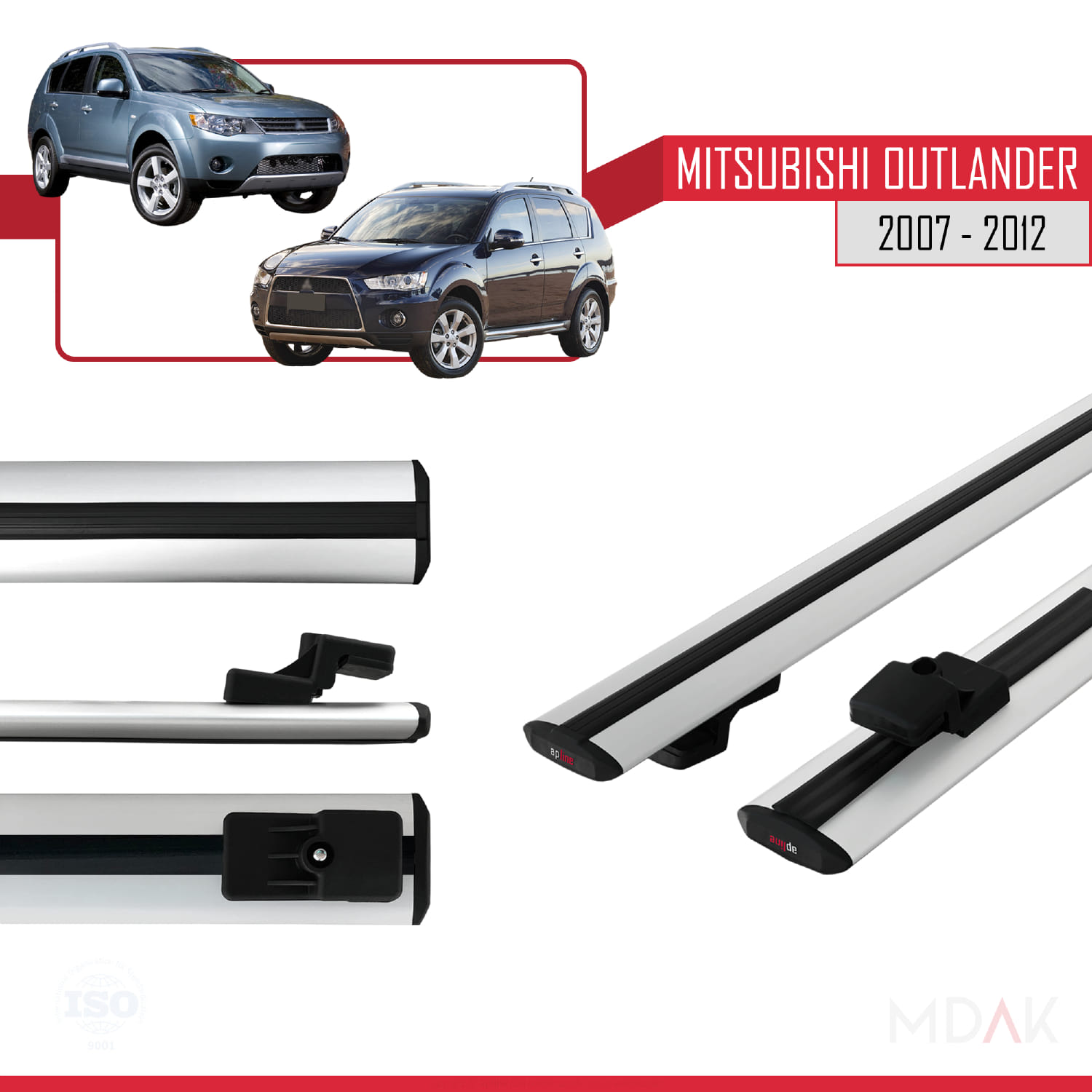 Mitsubishi Outlander 2 2007-2012 Arası ile Uyumlu BASIC Model Ara Atkı Tavan Barı Gri 2 Adet - Görsel 3