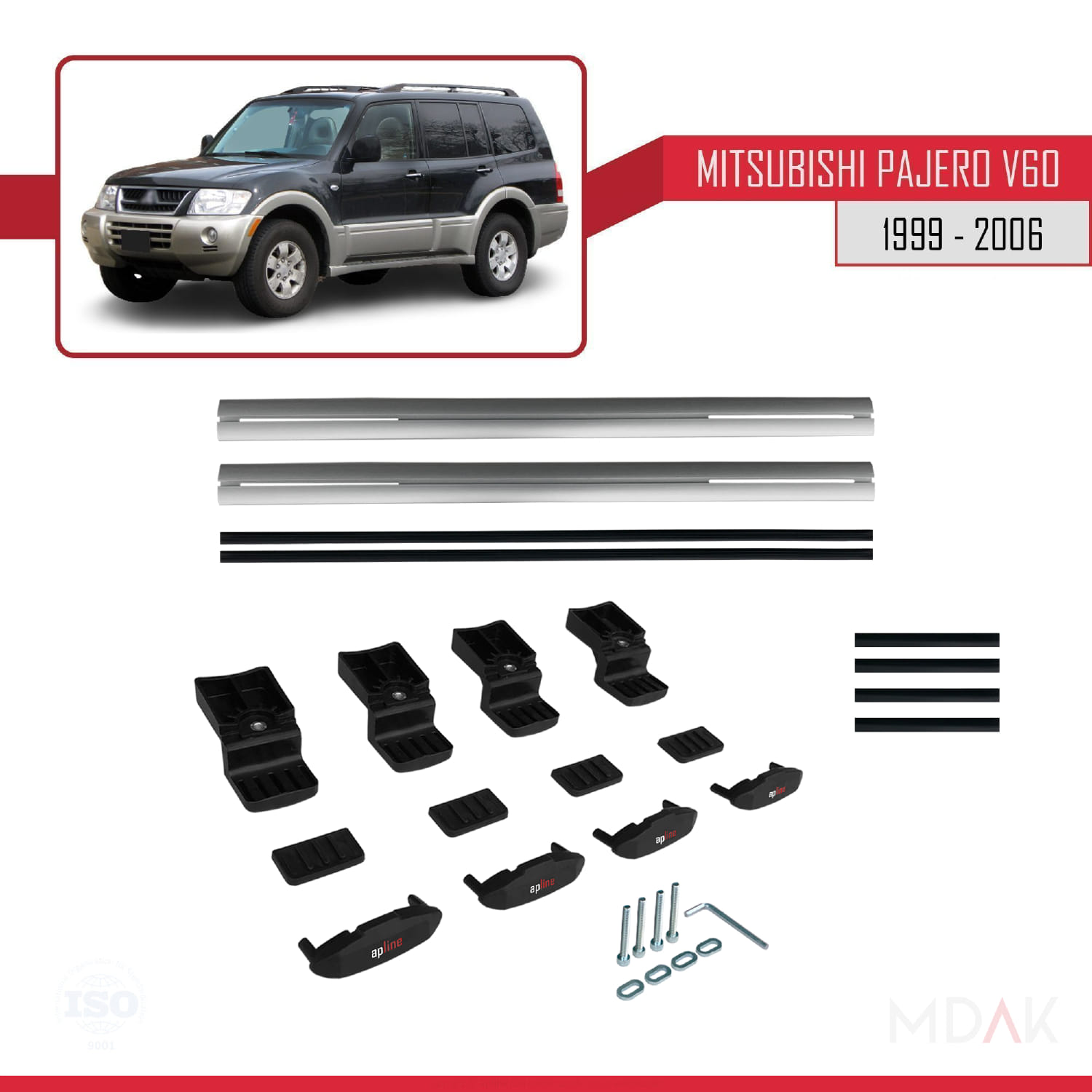 Mitsubishi Pajero (V60) 5 Kapı 1999-2006 Arası ile Uyumlu BASIC Model Ara Atkı Tavan Barı Gri 2 Adet - Görsel 6