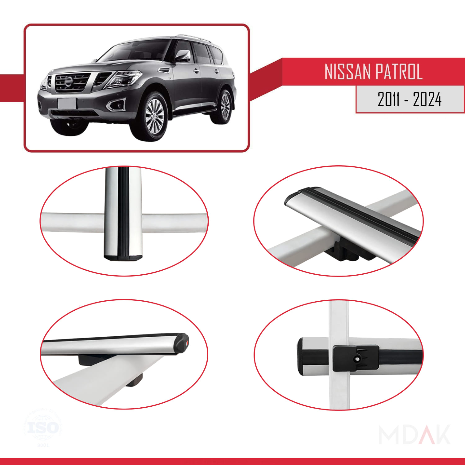 Nissan Patrol 6 (Y62) 2011-2024 Arası ile Uyumlu BASIC Model Ara Atkı Tavan Barı Gri 2 Adet - Görsel 4