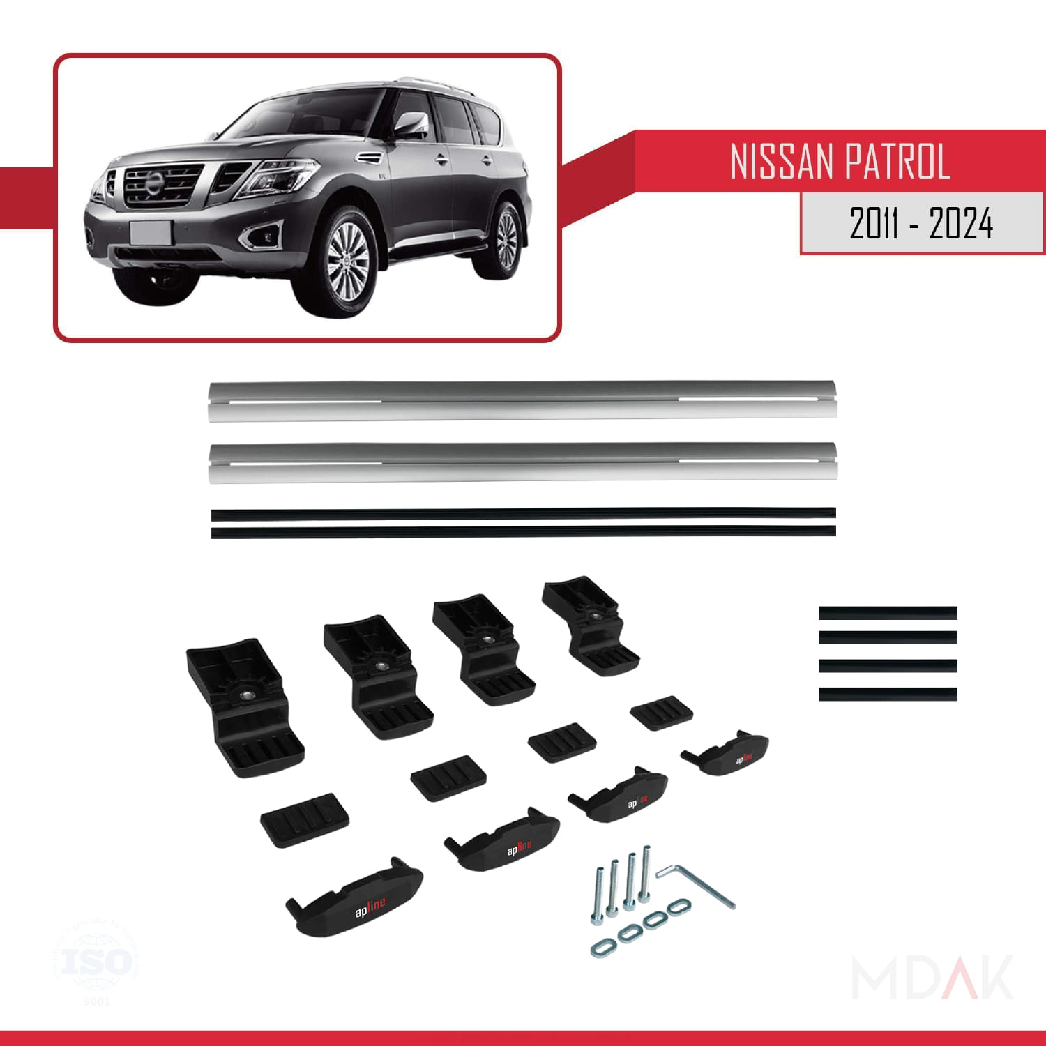 Nissan Patrol 6 (Y62) 2011-2024 Arası ile Uyumlu BASIC Model Ara Atkı Tavan Barı Gri 2 Adet - Görsel 6