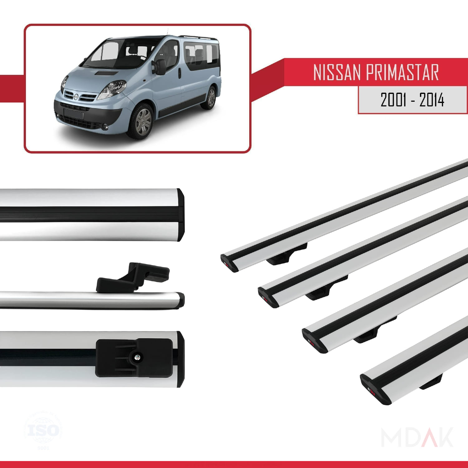Nissan Primastar 2001-2014 Arası ile Uyumlu BASIC Model Ara Atkı Tavan Barı Gri 4 Adet - Görsel 3
