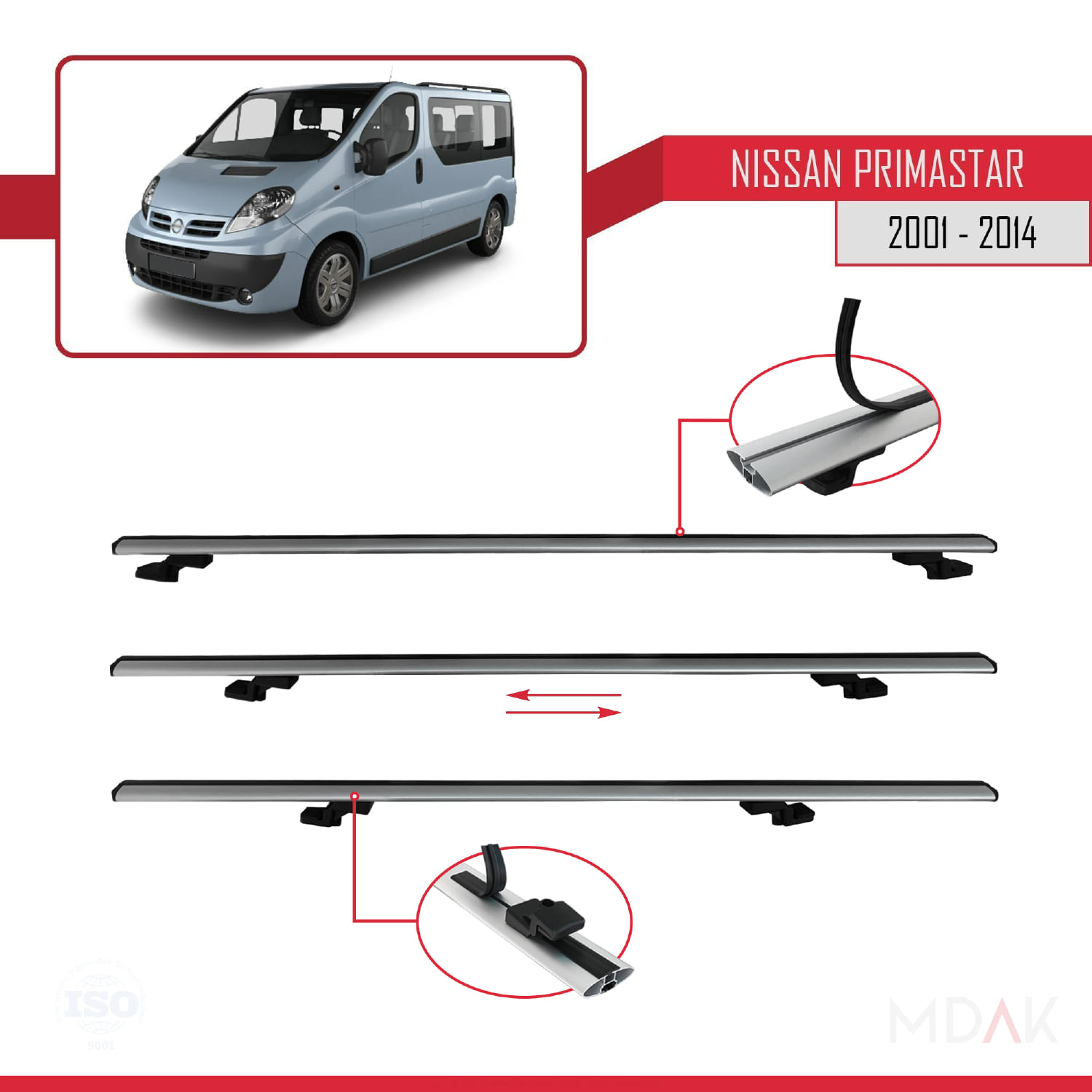 Nissan Primastar 2001-2014 Arası ile Uyumlu BASIC Model Ara Atkı Tavan Barı Gri 4 Adet - Görsel 4
