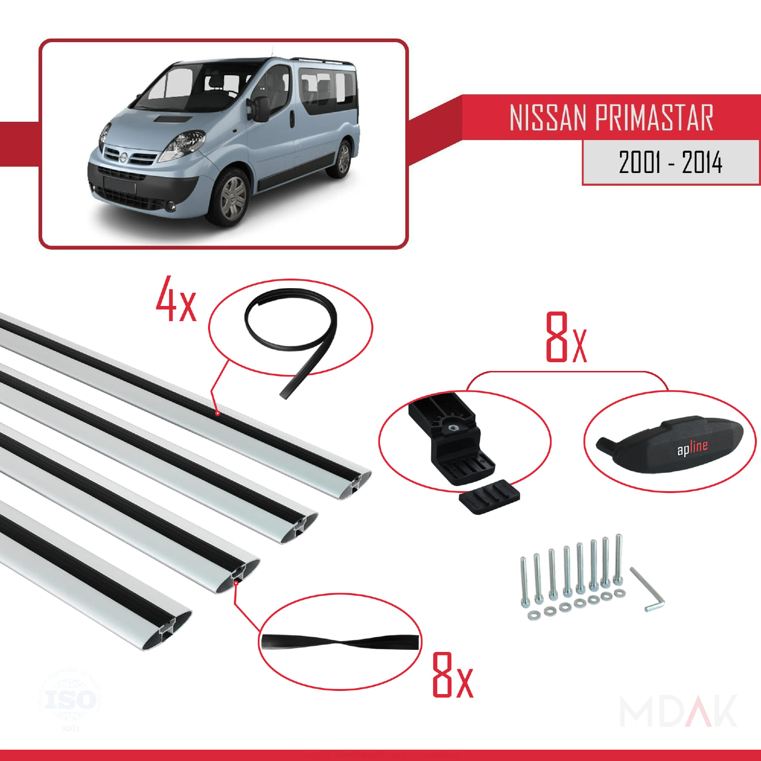 Nissan Primastar 2001-2014 Arası ile Uyumlu BASIC Model Ara Atkı Tavan Barı Gri 4 Adet - Görsel 5