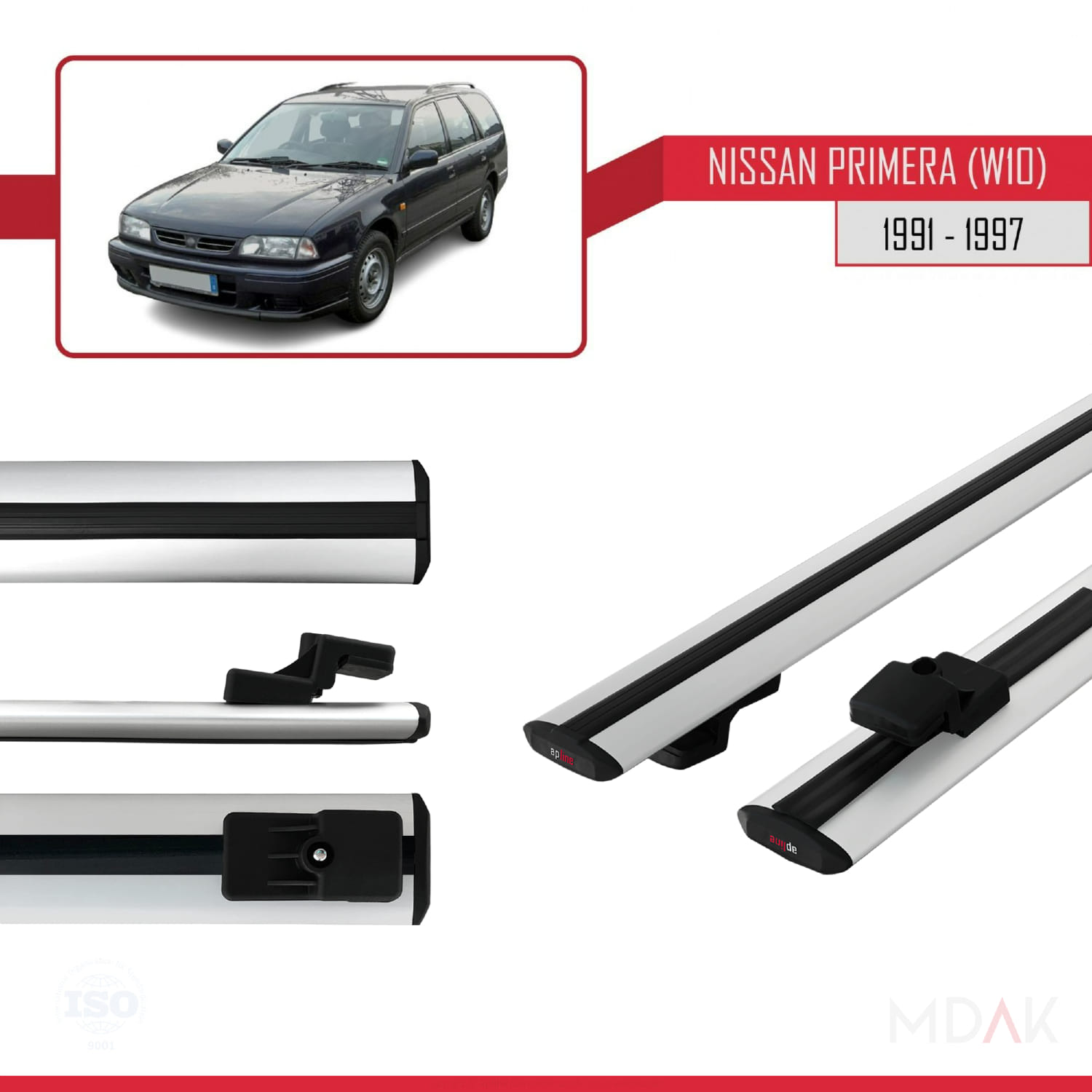 Nissan Primera (W10) Traveller 1991-1997 Arası ile Uyumlu BASIC Model Ara Atkı Tavan Barı Gri 2 Adet - Görsel 3