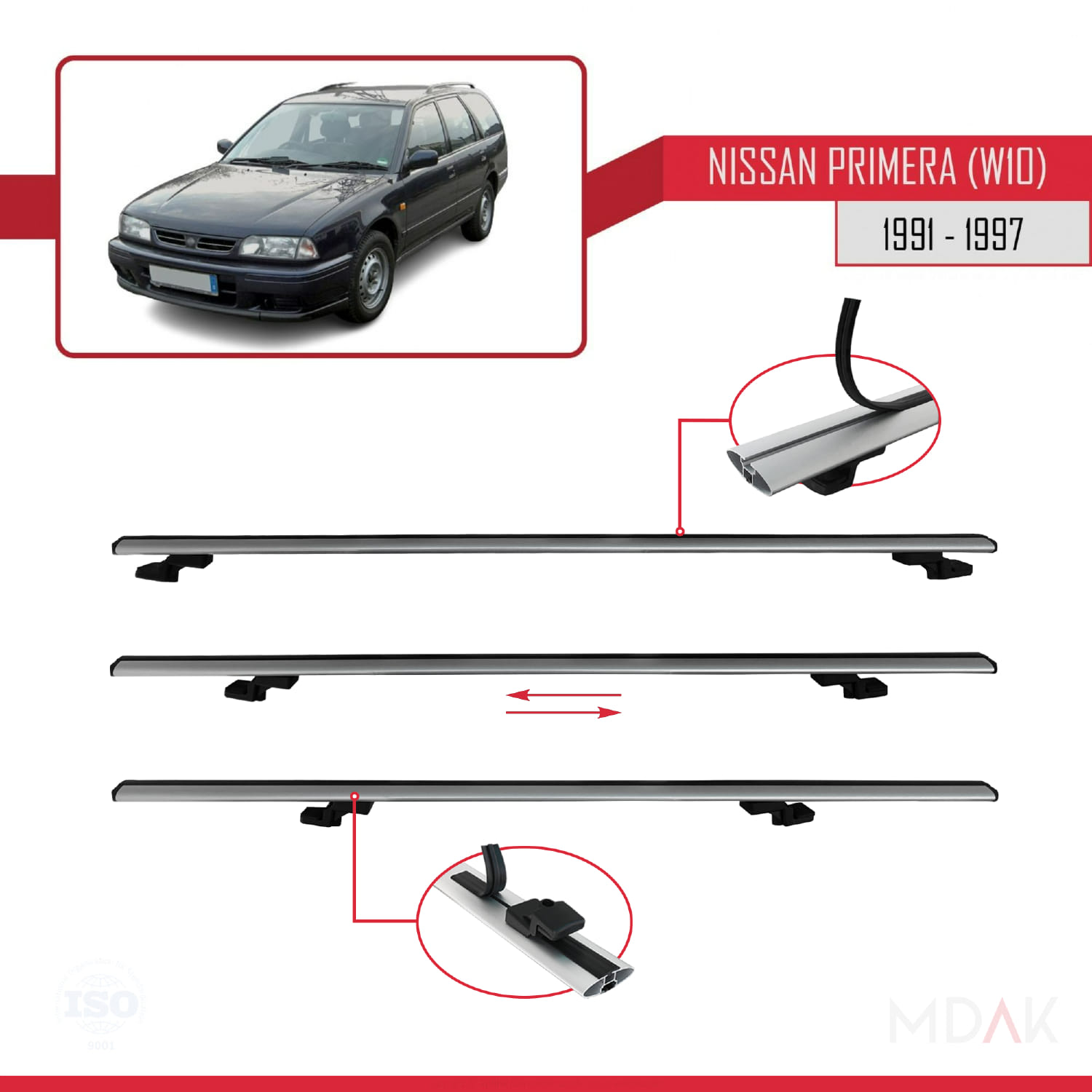 Nissan Primera (W10) Traveller 1991-1997 Arası ile Uyumlu BASIC Model Ara Atkı Tavan Barı Gri 2 Adet - Görsel 5