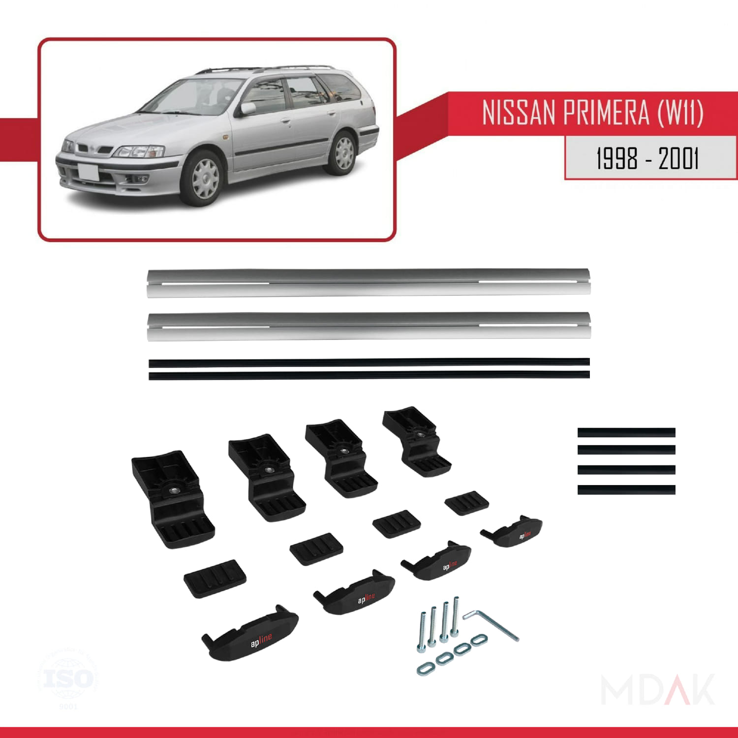 Nissan Primera 2 (W11) Traveller 1998-2001 Arası ile Uyumlu BASIC Model Ara Atkı Tavan Barı Gri 2 Adet - Görsel 6