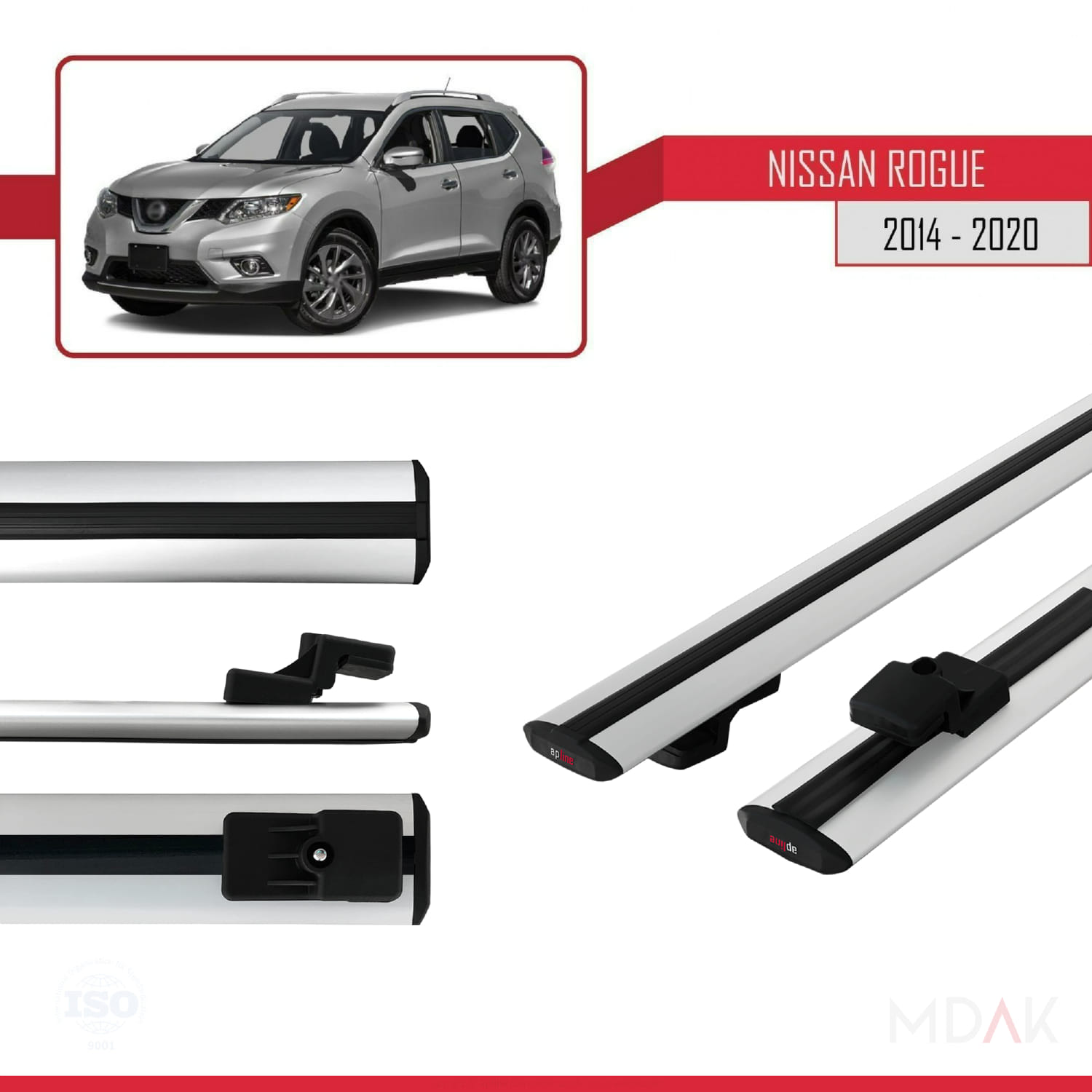 Nissan Rogue 2 (T32) 2014-2020 Arası ile Uyumlu BASIC Model Ara Atkı Tavan Barı Gri 2 Adet - Görsel 3