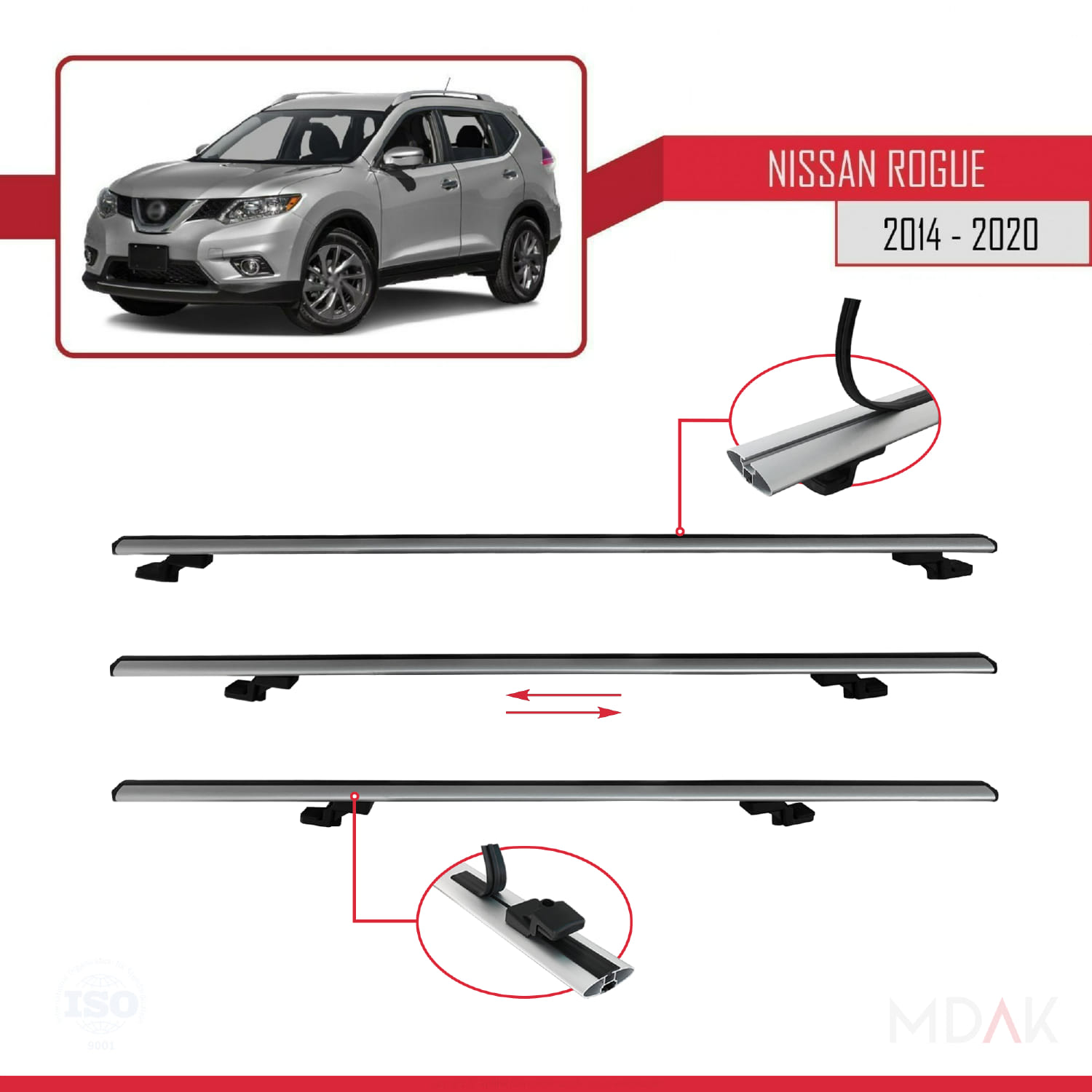 Nissan Rogue 2 (T32) 2014-2020 Arası ile Uyumlu BASIC Model Ara Atkı Tavan Barı Gri 2 Adet - Görsel 5