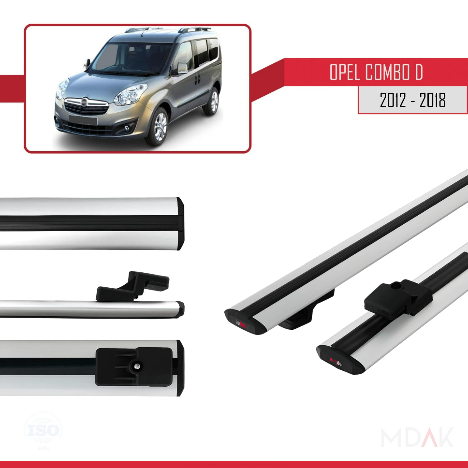 Opel Combo D 2012-2018 Arası ile Uyumlu BASIC Model Ara Atkı Tavan Barı Gri 2 Adet - Görsel 3