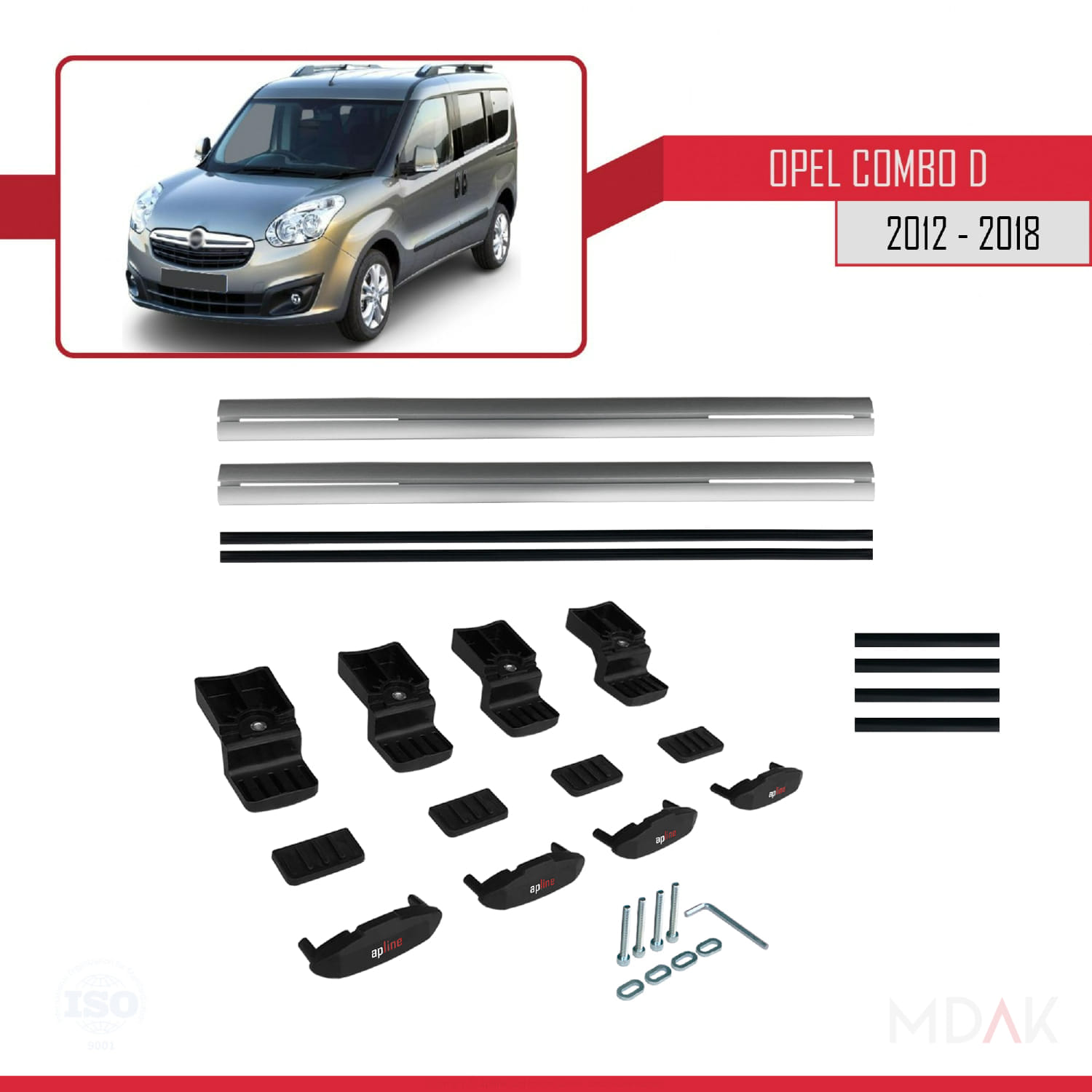 Opel Combo D 2012-2018 Arası ile Uyumlu BASIC Model Ara Atkı Tavan Barı Gri 2 Adet - Görsel 6