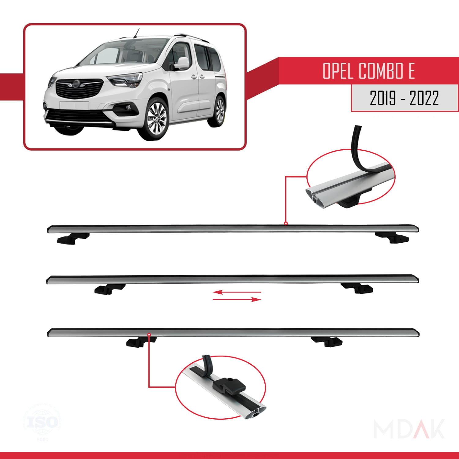 Opel Combo E Life 2019-2022 Arası ile Uyumlu BASIC Model Ara Atkı Tavan Barı Gri 4 Adet - Görsel 4