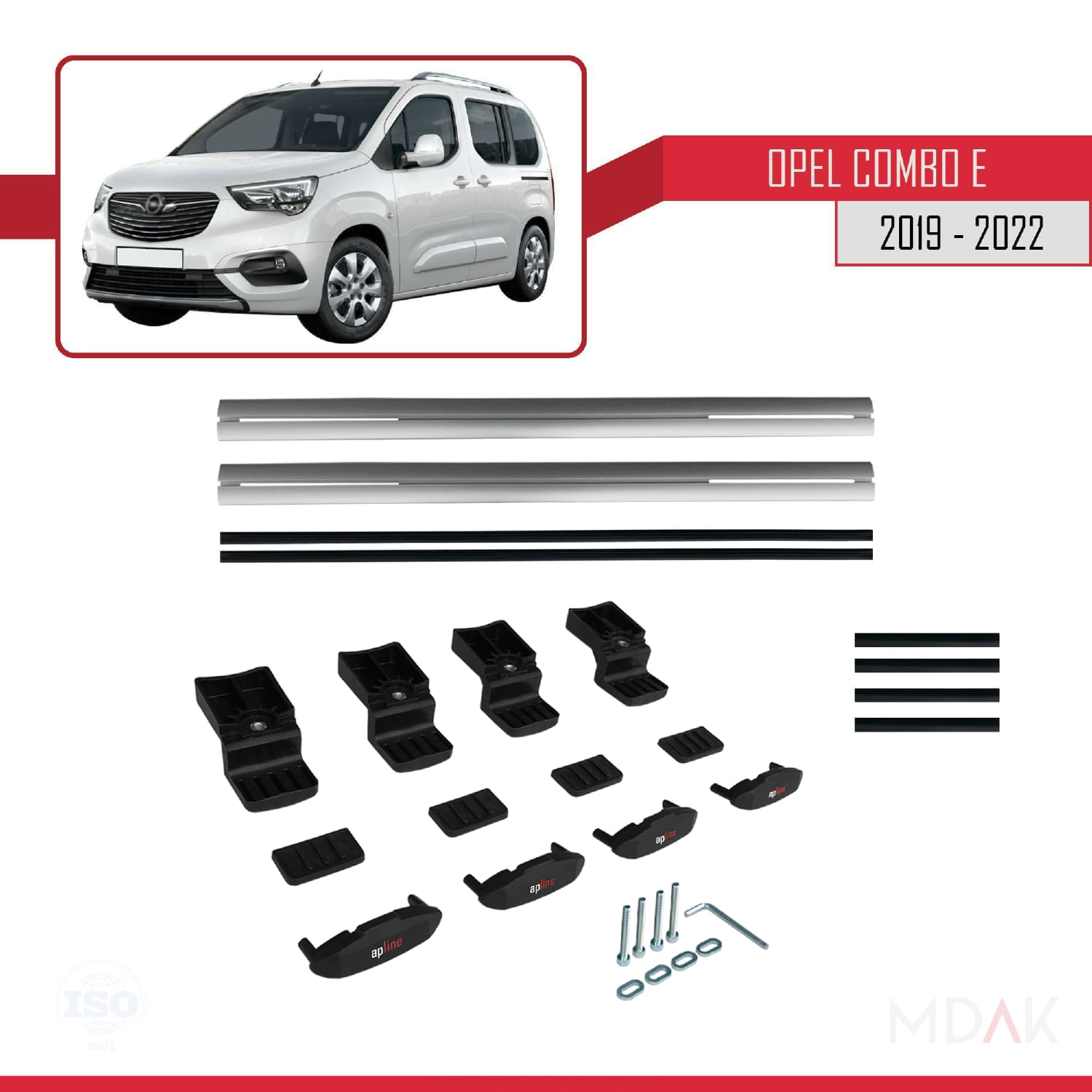 Opel Combo E Life 2019-2022 Arası ile Uyumlu BASIC Model Ara Atkı Tavan Barı Gri 2 Adet - Görsel 6