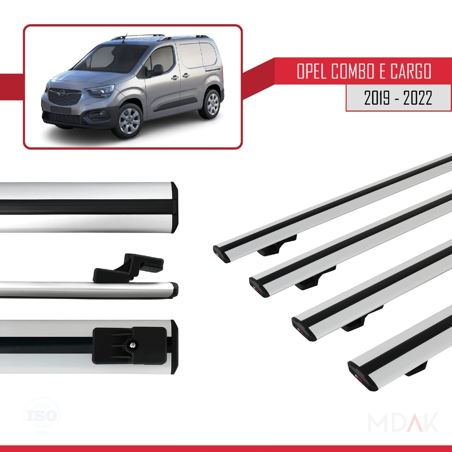 Opel Combo E Cargo 2019-2022 Arası ile Uyumlu BASIC Model Ara Atkı Tavan Barı Gri 4 Adet - Görsel 3