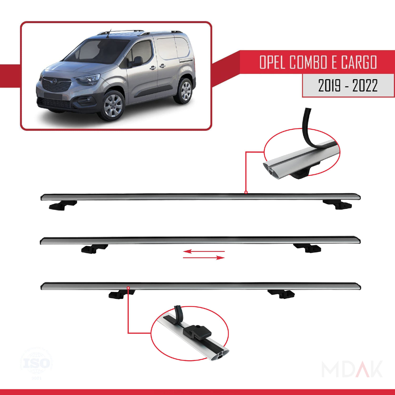 Opel Combo E Cargo 2019-2022 Arası ile Uyumlu BASIC Model Ara Atkı Tavan Barı Gri 4 Adet - Görsel 4