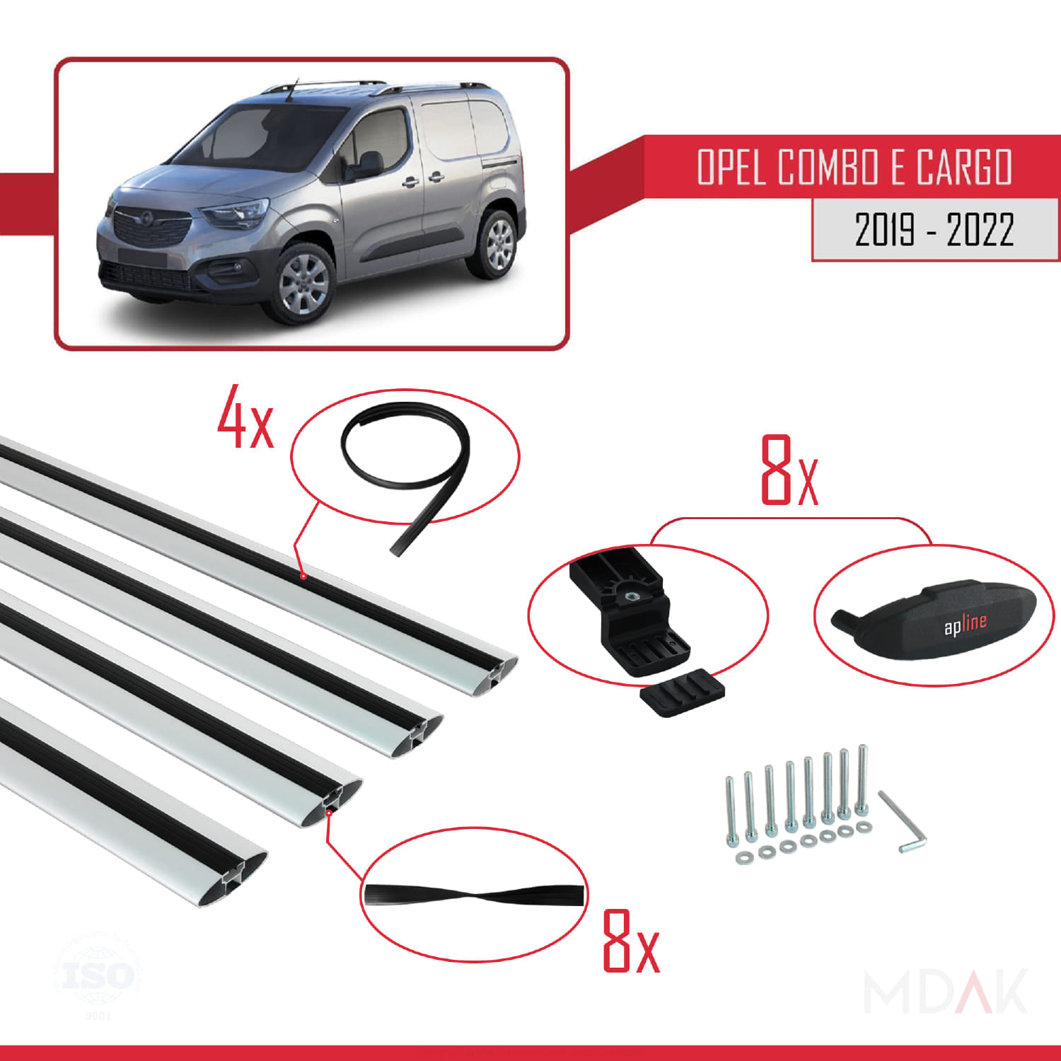 Opel Combo E Cargo 2019-2022 Arası ile Uyumlu BASIC Model Ara Atkı Tavan Barı Gri 4 Adet - Görsel 5