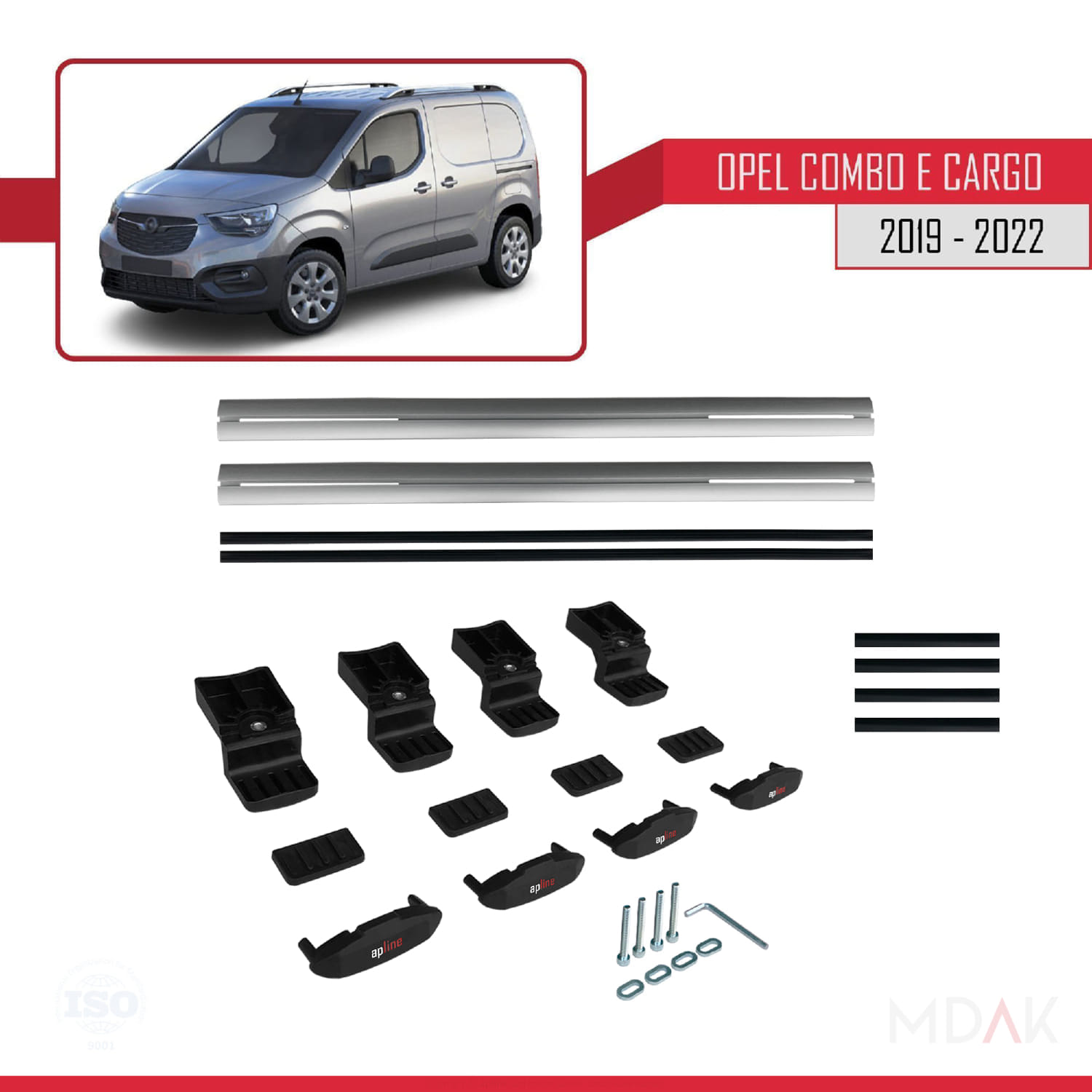 Opel Combo E Cargo 2019-2022 Arası ile Uyumlu BASIC Model Ara Atkı Tavan Barı Gri 2 Adet - Görsel 6