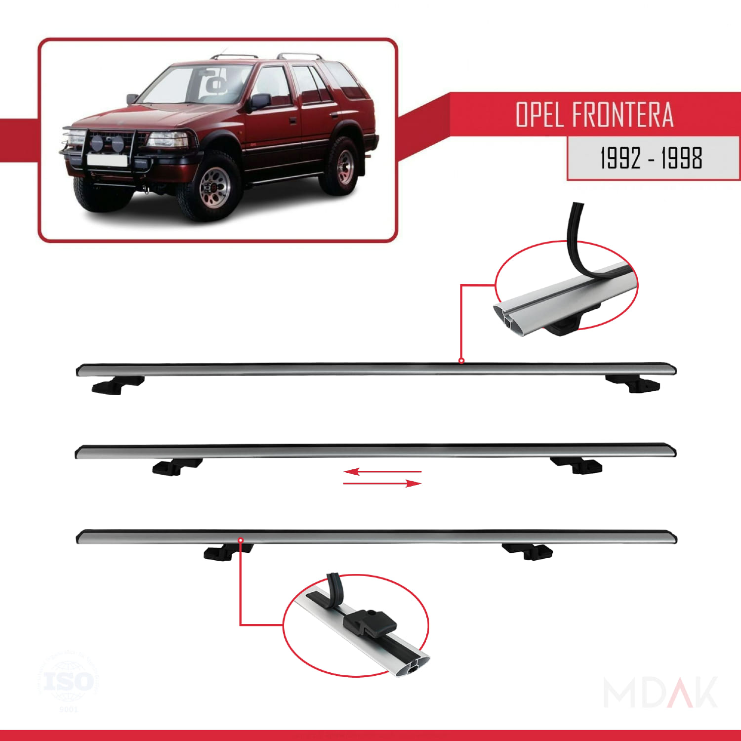 Opel Frontera 1992-1998 Arası ile Uyumlu BASIC Model Ara Atkı Tavan Barı Gri 2 Adet - Görsel 5